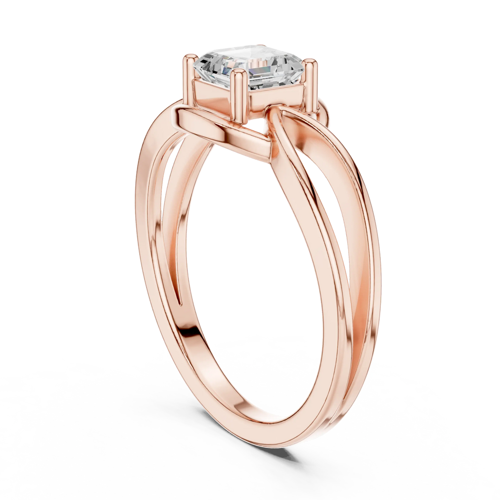 14K Rose Gold Emerald Square Architectural Bypass Diamond Engagement Ring