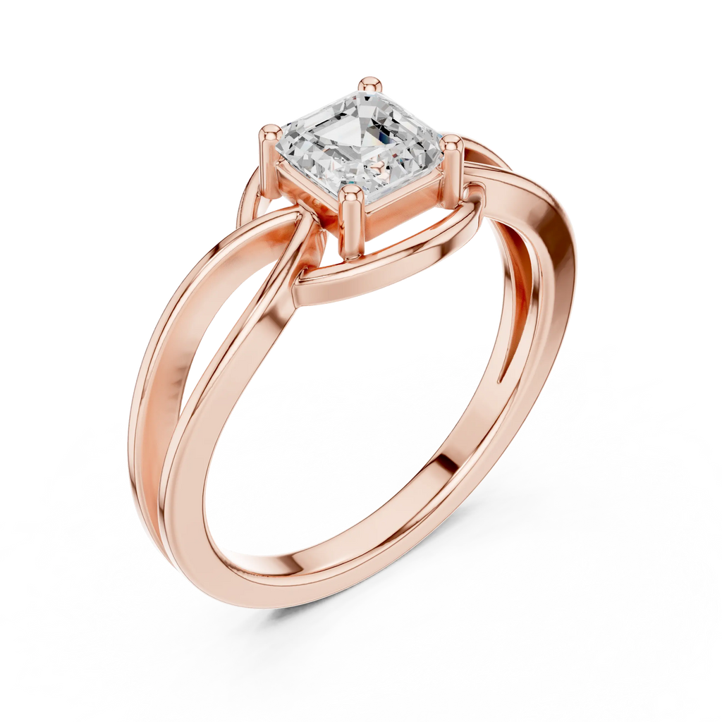 14K Rose Gold Emerald Square Architectural Bypass Diamond Engagement Ring