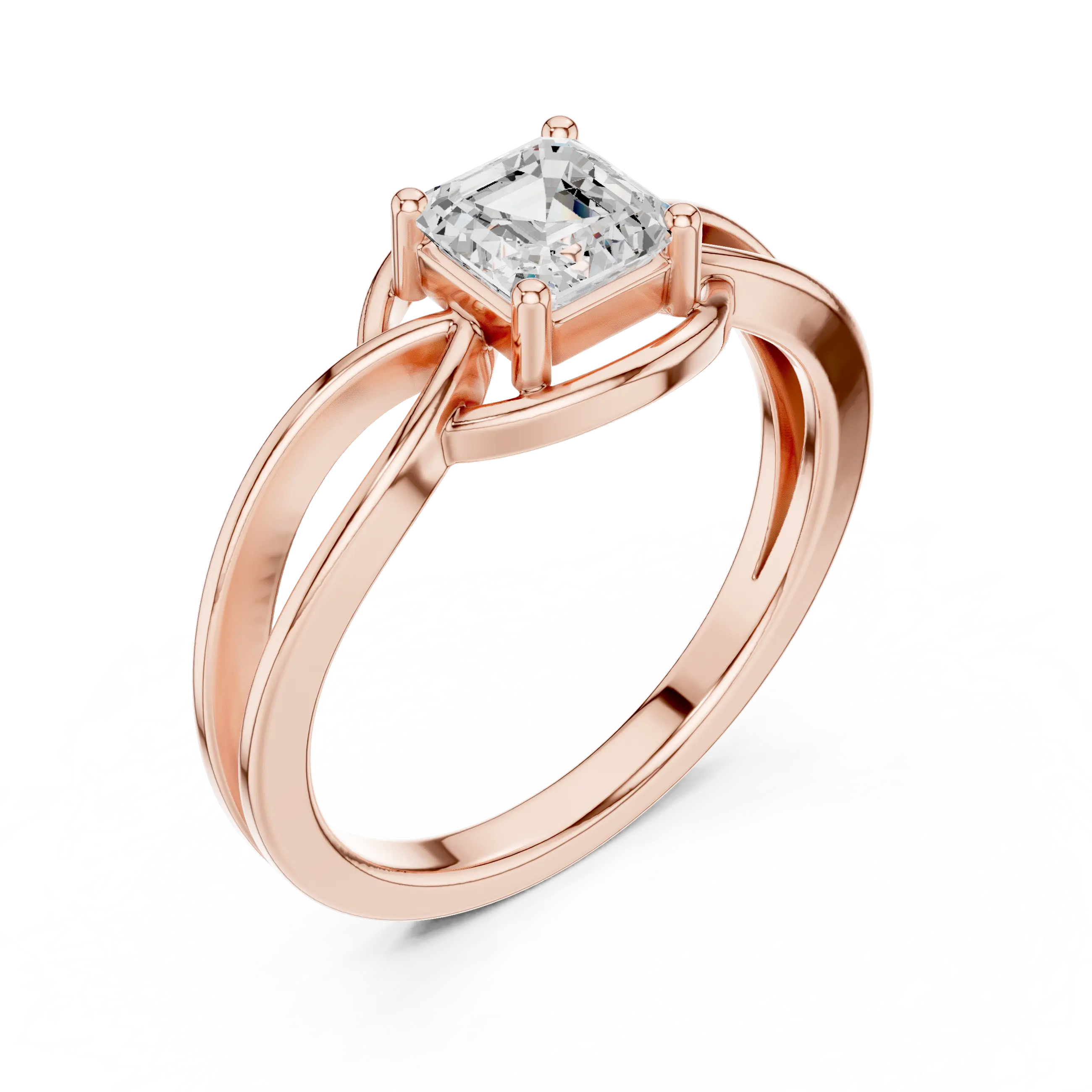 14K Rose Gold Emerald Square Architectural Bypass Diamond Engagement Ring