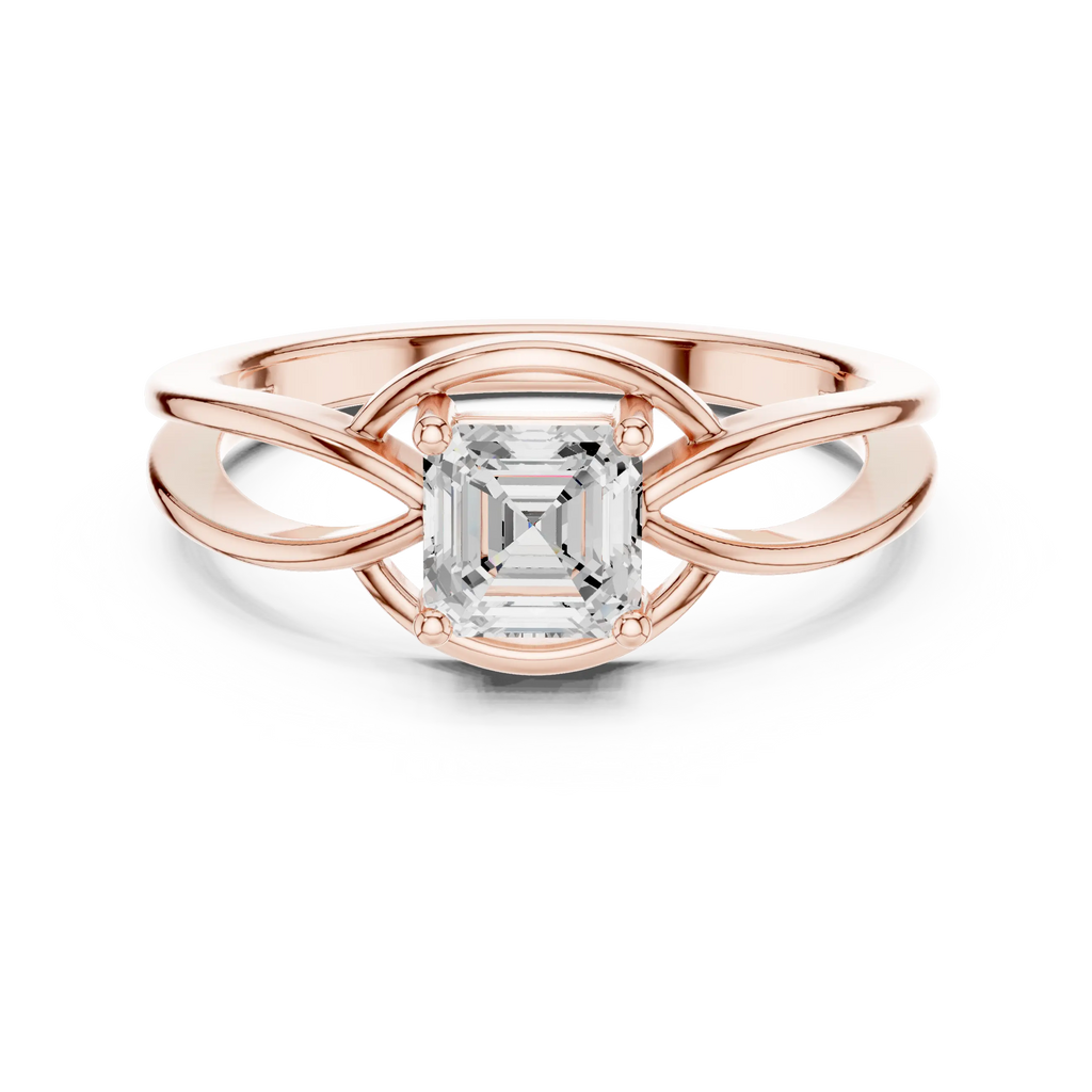 14K Rose Gold Emerald Square Architectural Bypass Diamond Engagement Ring