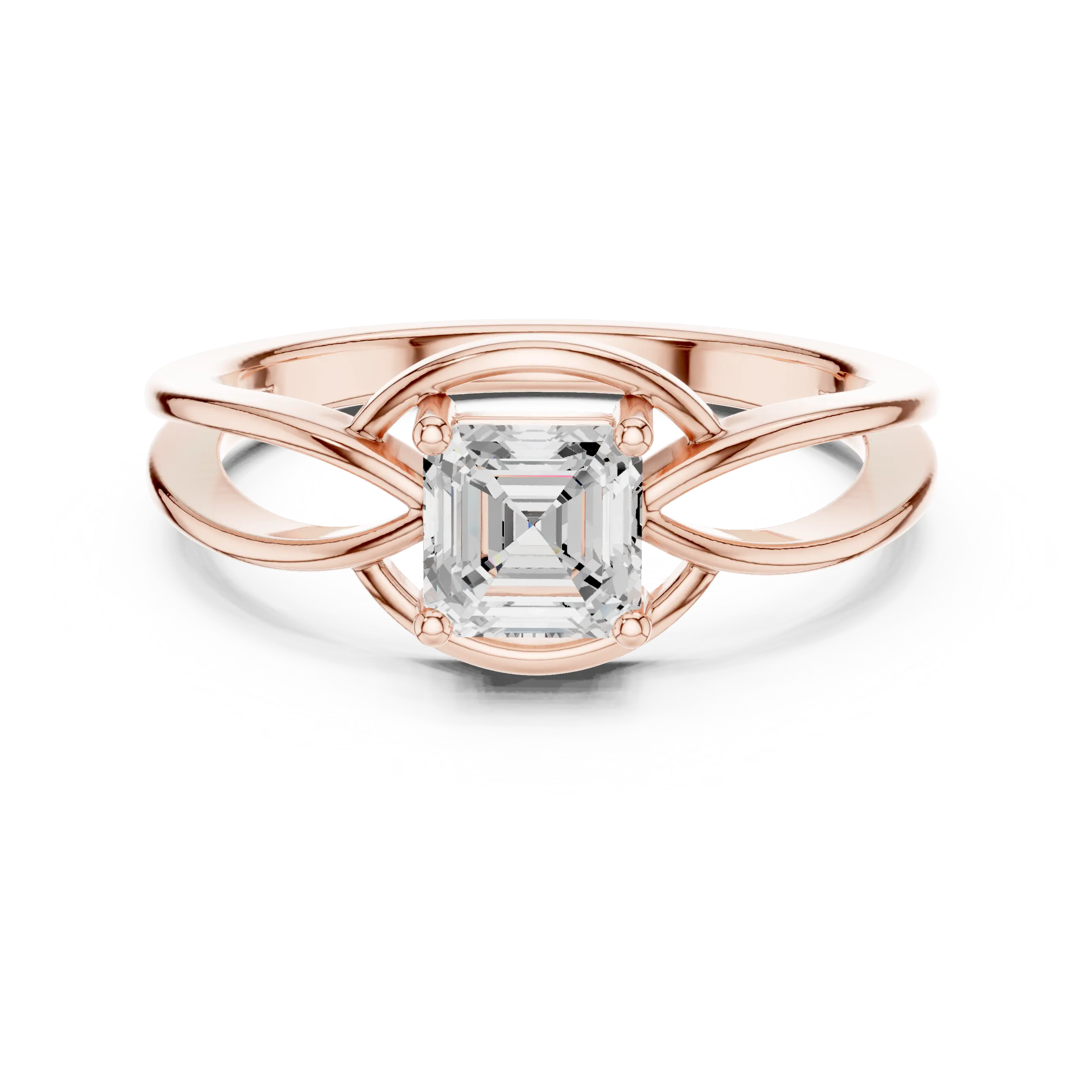 14K Rose Gold Emerald Square Architectural Bypass Diamond Engagement Ring
