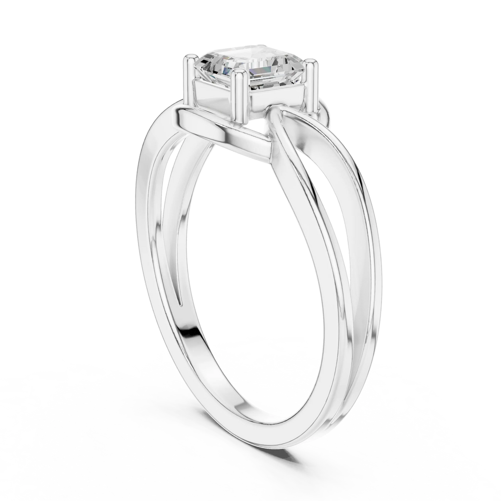 14K Rose Gold Emerald Square Architectural Bypass Diamond Engagement Ring