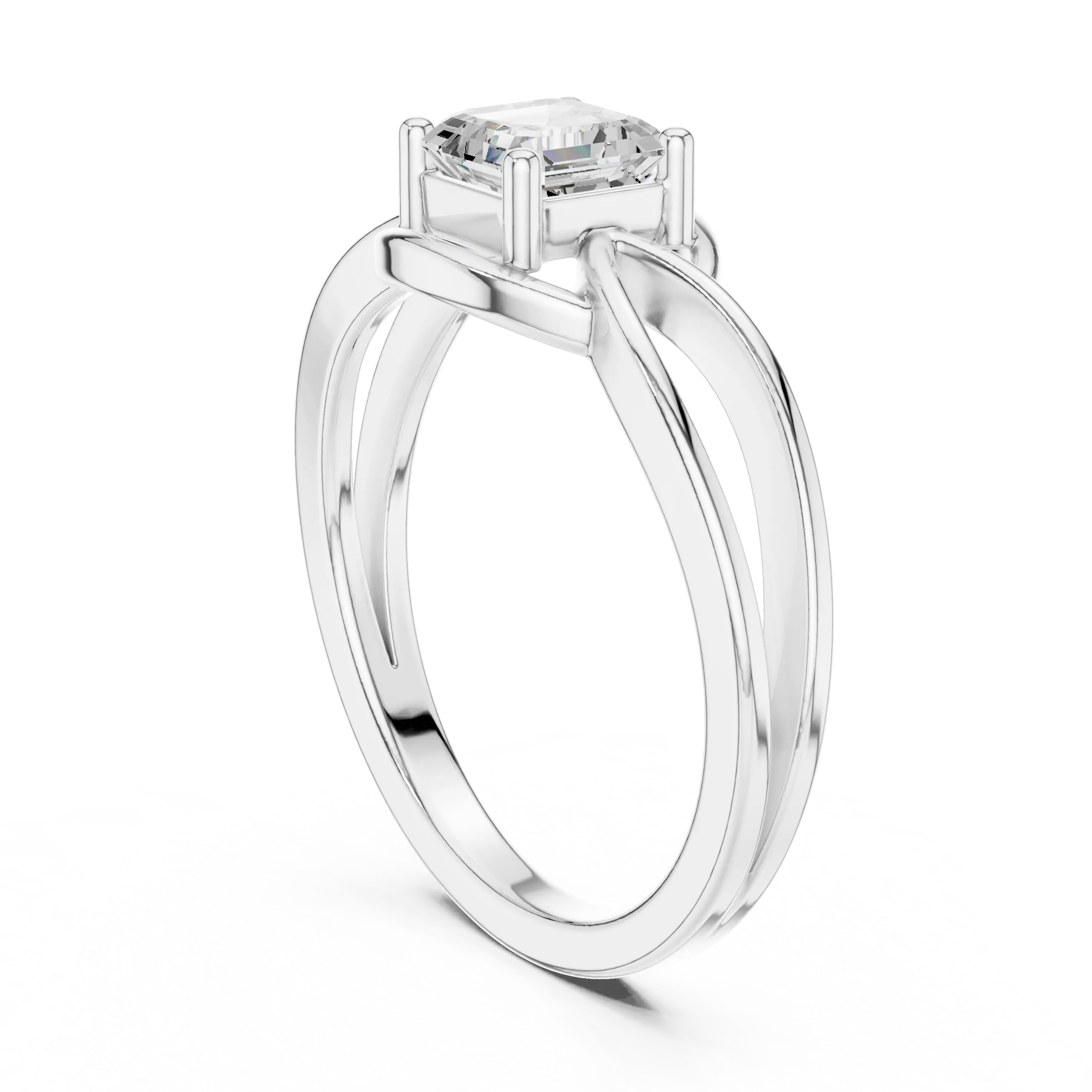 14K Rose Gold Emerald Square Architectural Bypass Diamond Engagement Ring