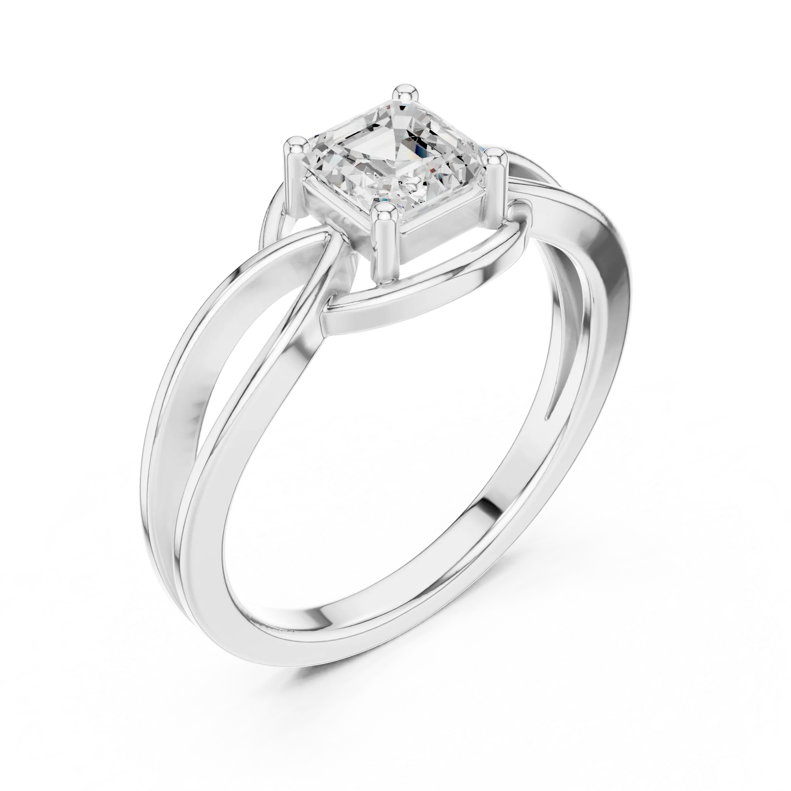 14K Rose Gold Emerald Square Architectural Bypass Diamond Engagement Ring