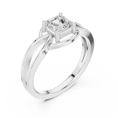 14K Rose Gold Emerald Square Architectural Bypass Diamond Engagement Ring
