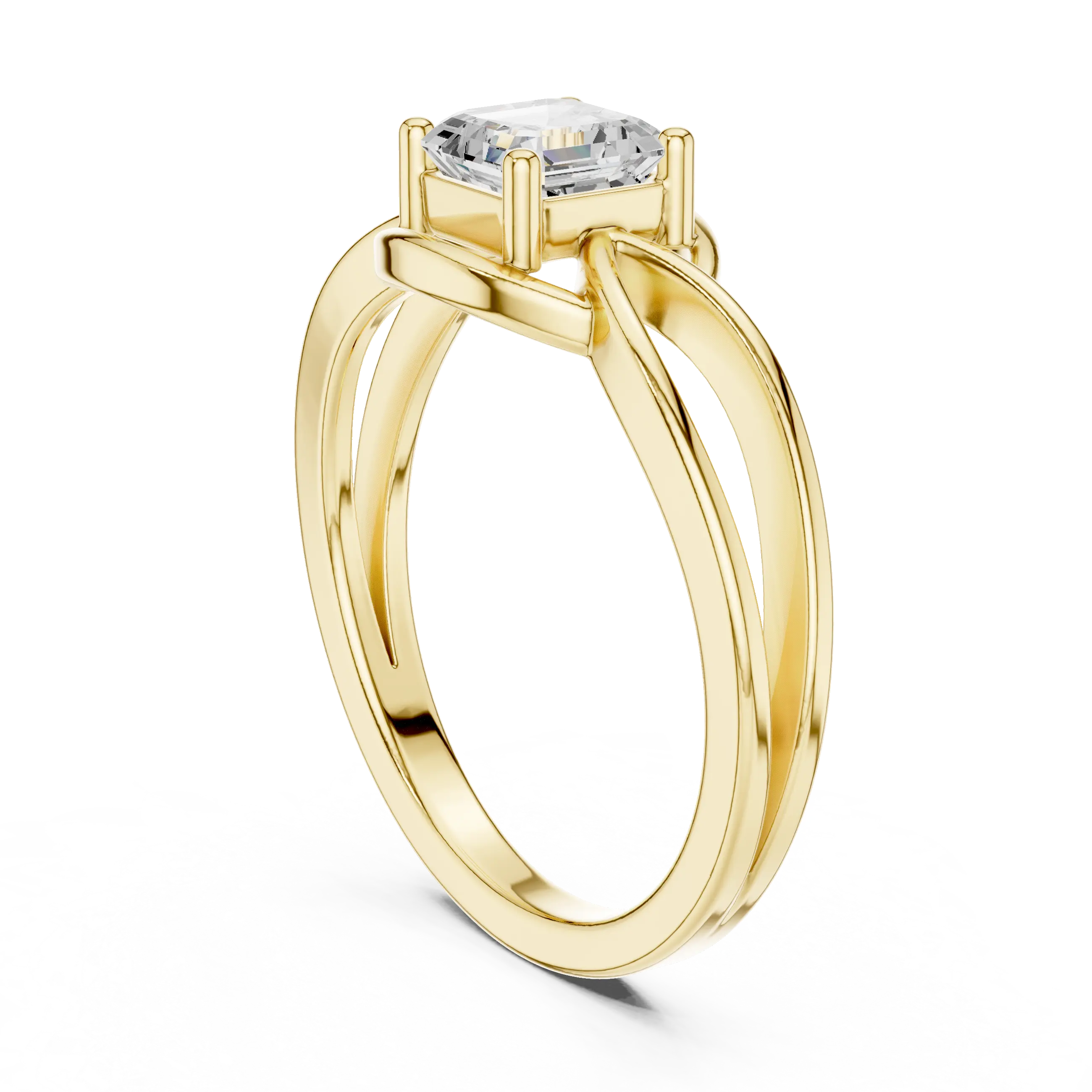 14K Rose Gold Emerald Square Architectural Bypass Diamond Engagement Ring