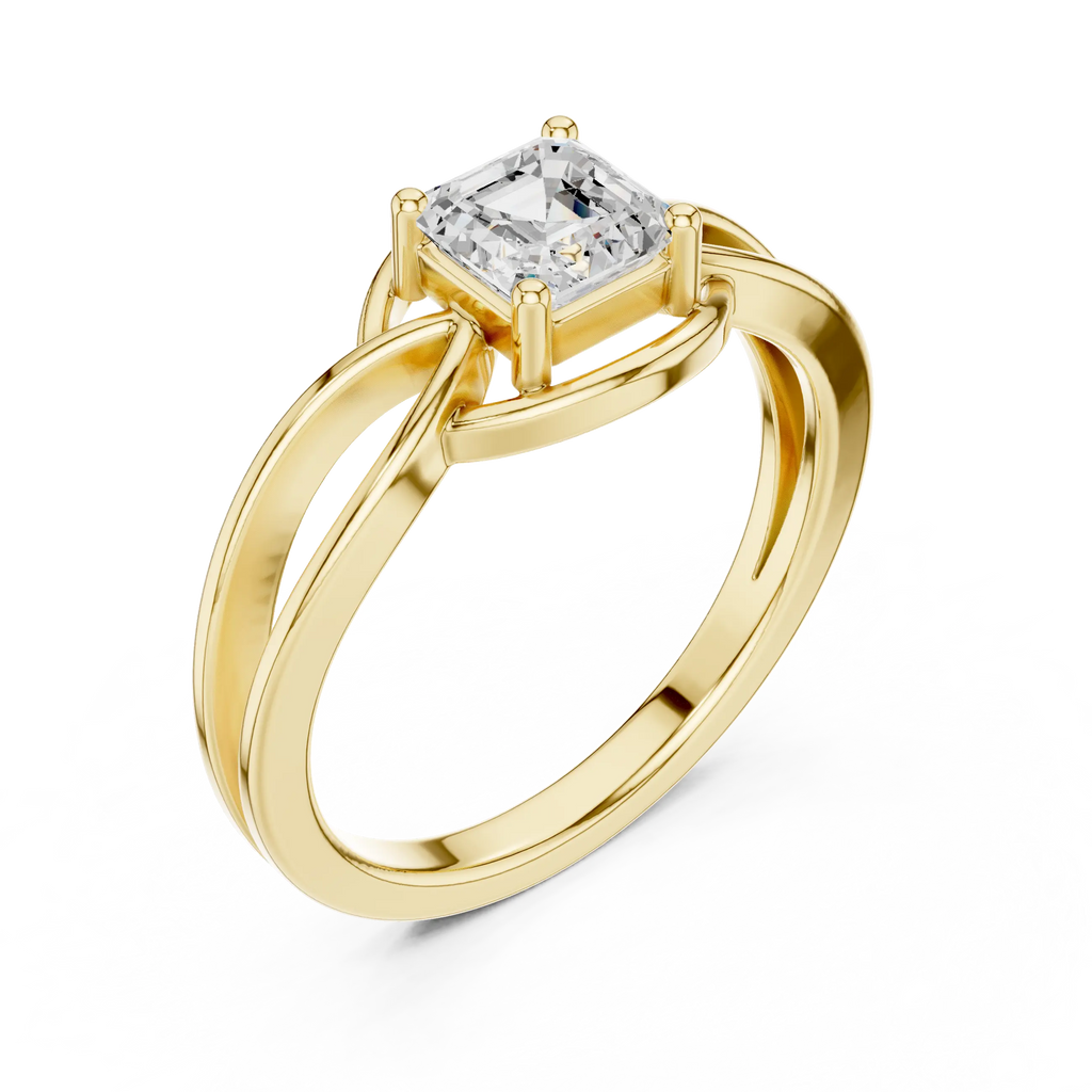 14K Rose Gold Emerald Square Architectural Bypass Diamond Engagement Ring