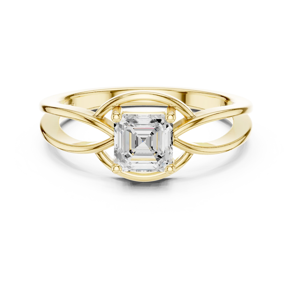 14K Rose Gold Emerald Square Architectural Bypass Diamond Engagement Ring