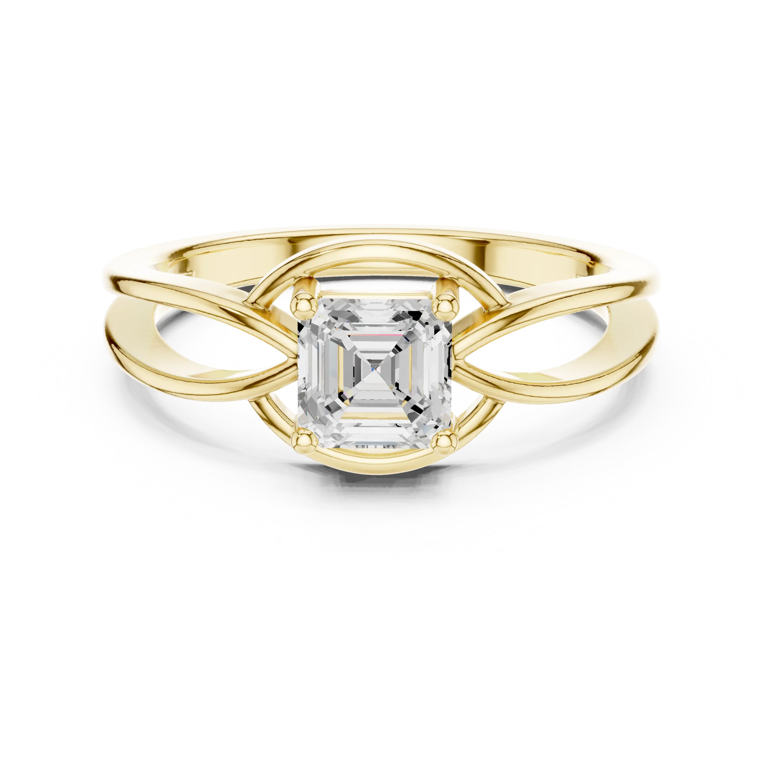 14K Rose Gold Emerald Square Architectural Bypass Diamond Engagement Ring