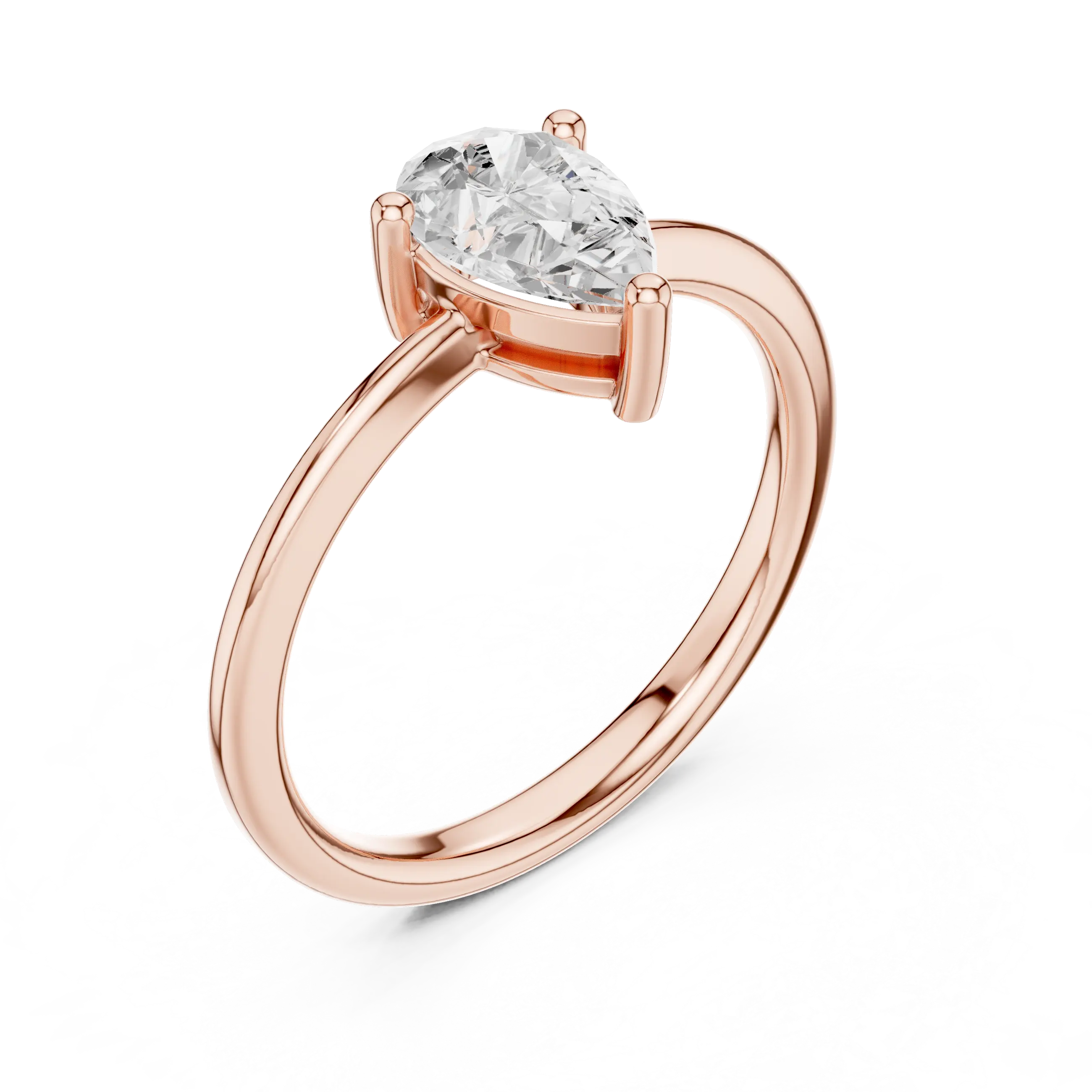 18K White Gold Pear-Cut Minimalist Solitaire Diamond Engagement Ring