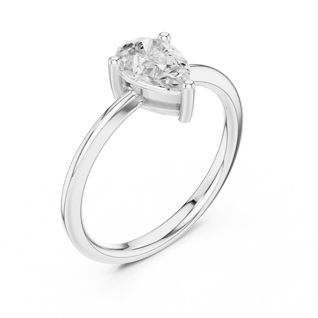18K White Gold Pear-Cut Minimalist Solitaire Diamond Engagement Ring
