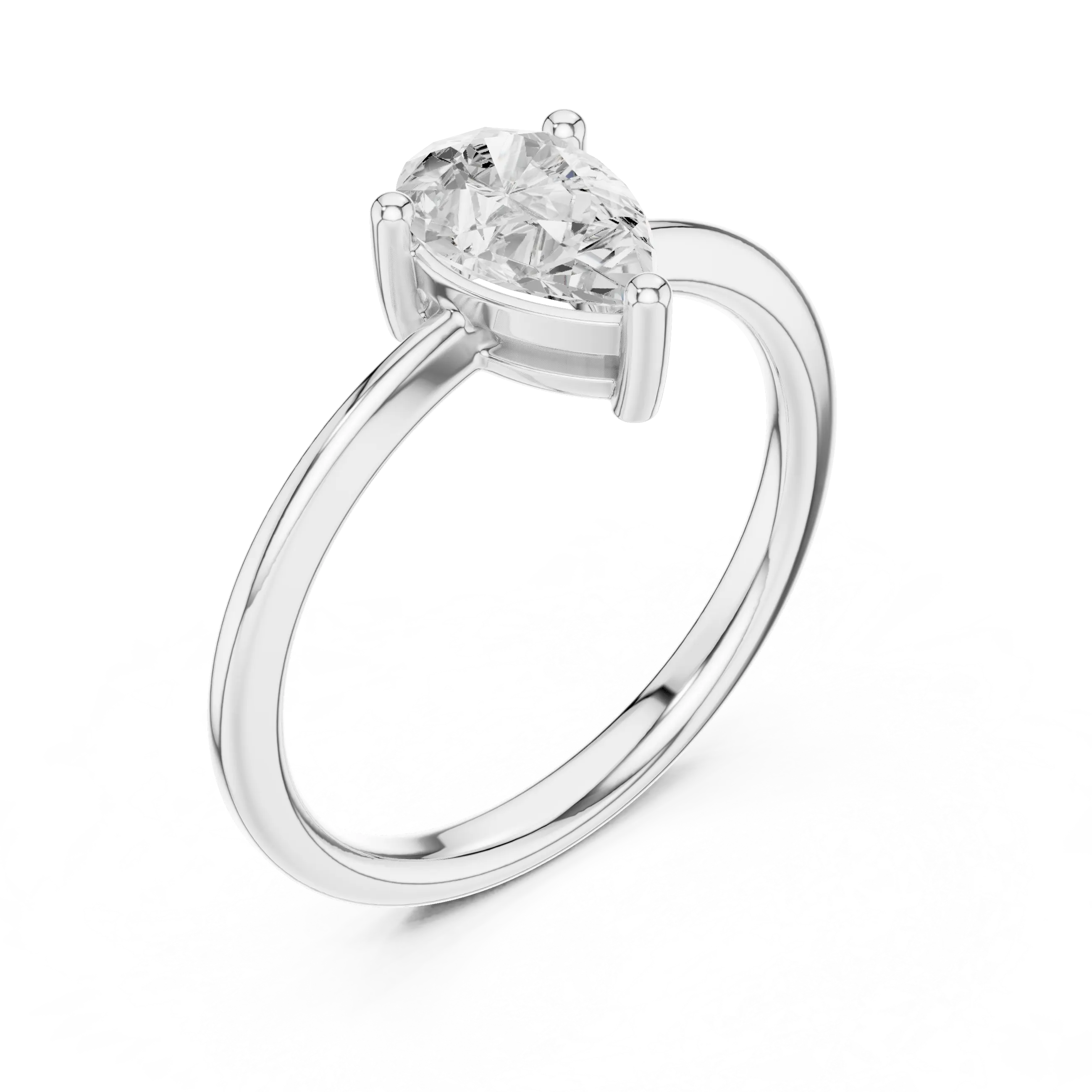 18K White Gold Pear-Cut Minimalist Solitaire Diamond Engagement Ring