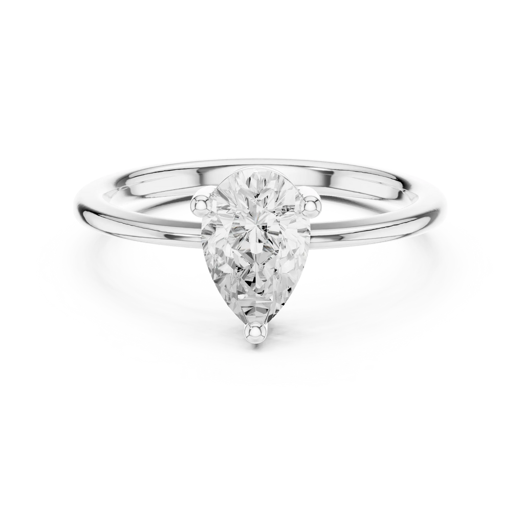 18K White Gold Pear-Cut Minimalist Solitaire Diamond Engagement Ring