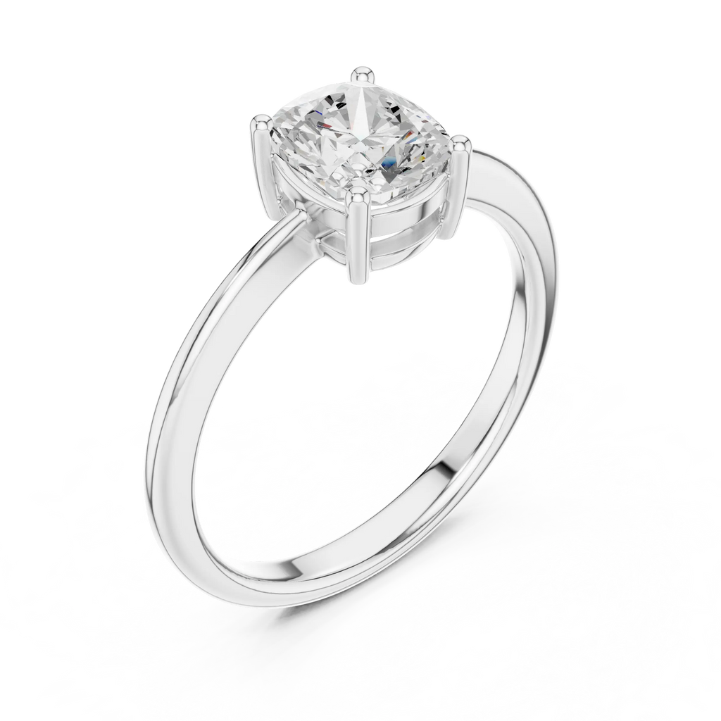 14K White Gold Cushion-Cut Diamond Minimalist Solitaire Engagement Ring