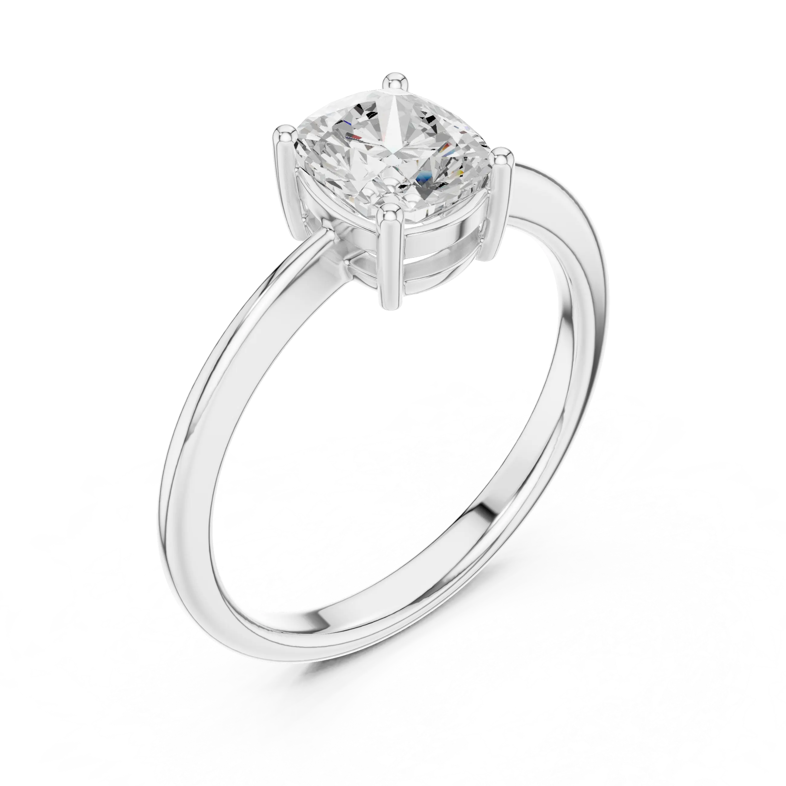 14K White Gold Cushion-Cut Diamond Minimalist Solitaire Engagement Ring