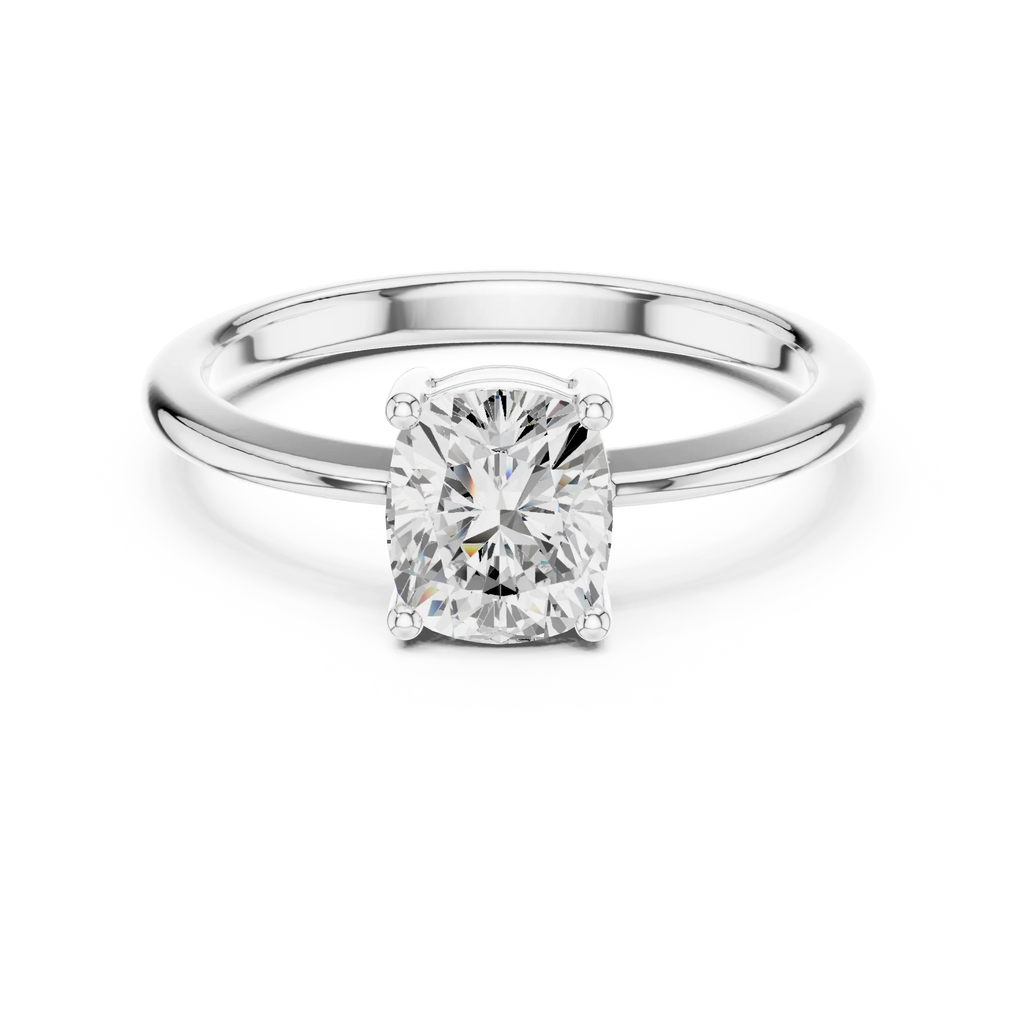 14K White Gold Cushion-Cut Diamond Minimalist Solitaire Engagement Ring