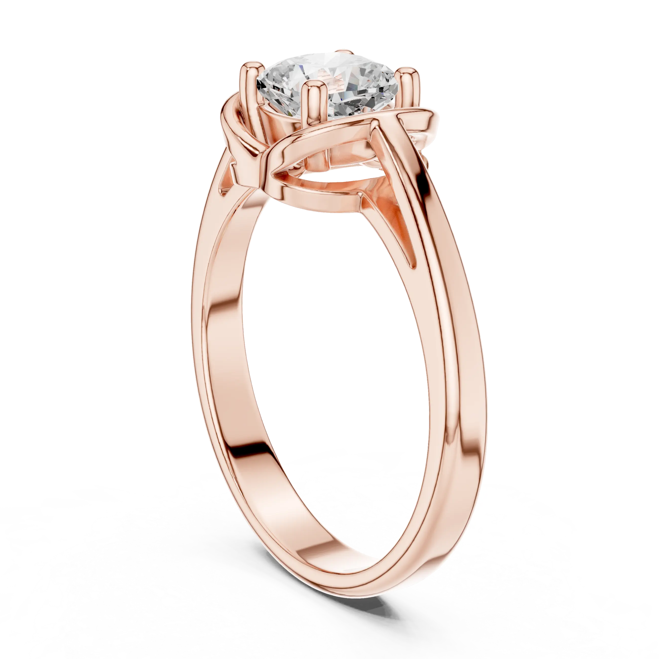14K White Gold Cushion-Cut Architectural Petal Solitaire Diamond Engagement Ring