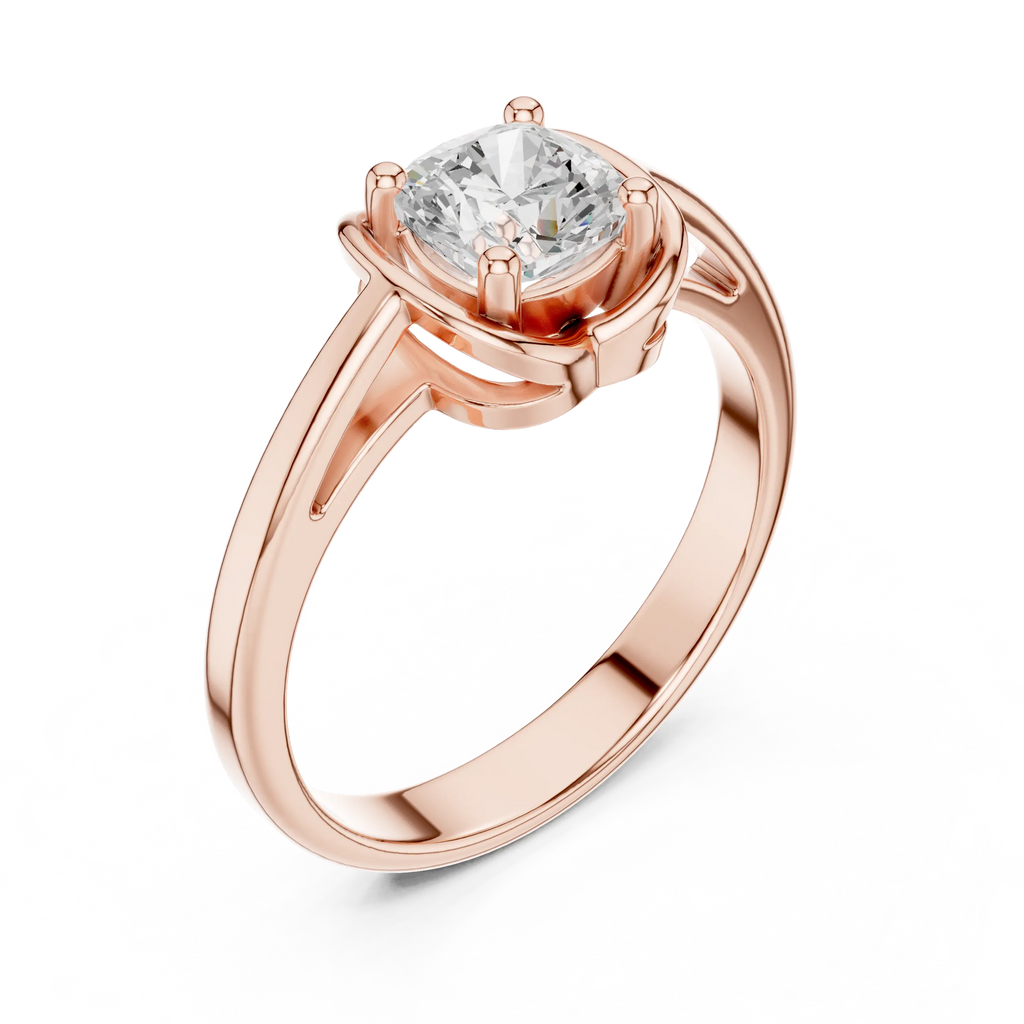 14K White Gold Cushion-Cut Architectural Petal Solitaire Diamond Engagement Ring