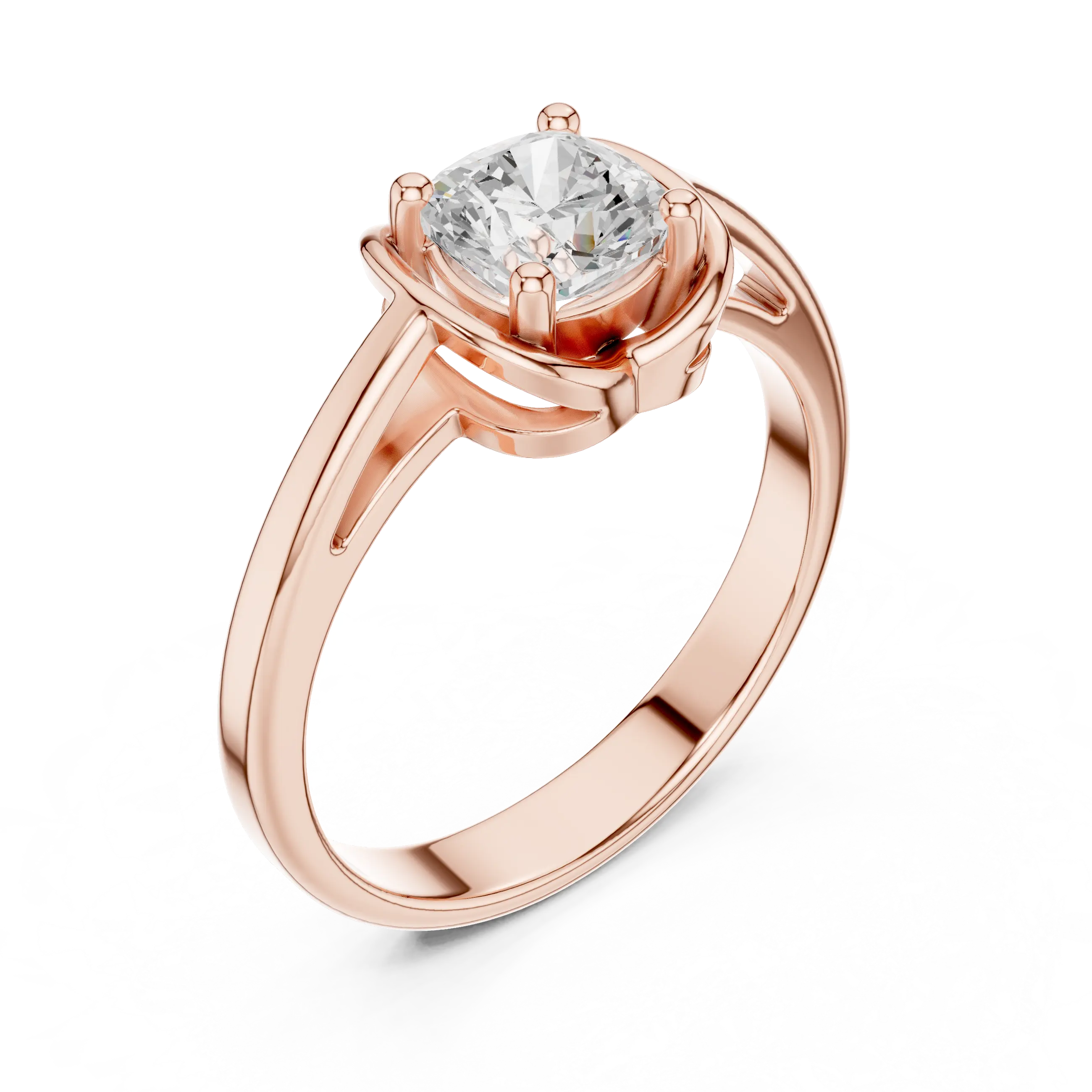 14K White Gold Cushion-Cut Architectural Petal Solitaire Diamond Engagement Ring