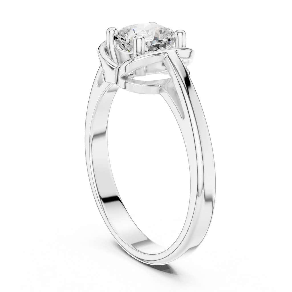 14K White Gold Cushion-Cut Architectural Petal Solitaire Diamond Engagement Ring