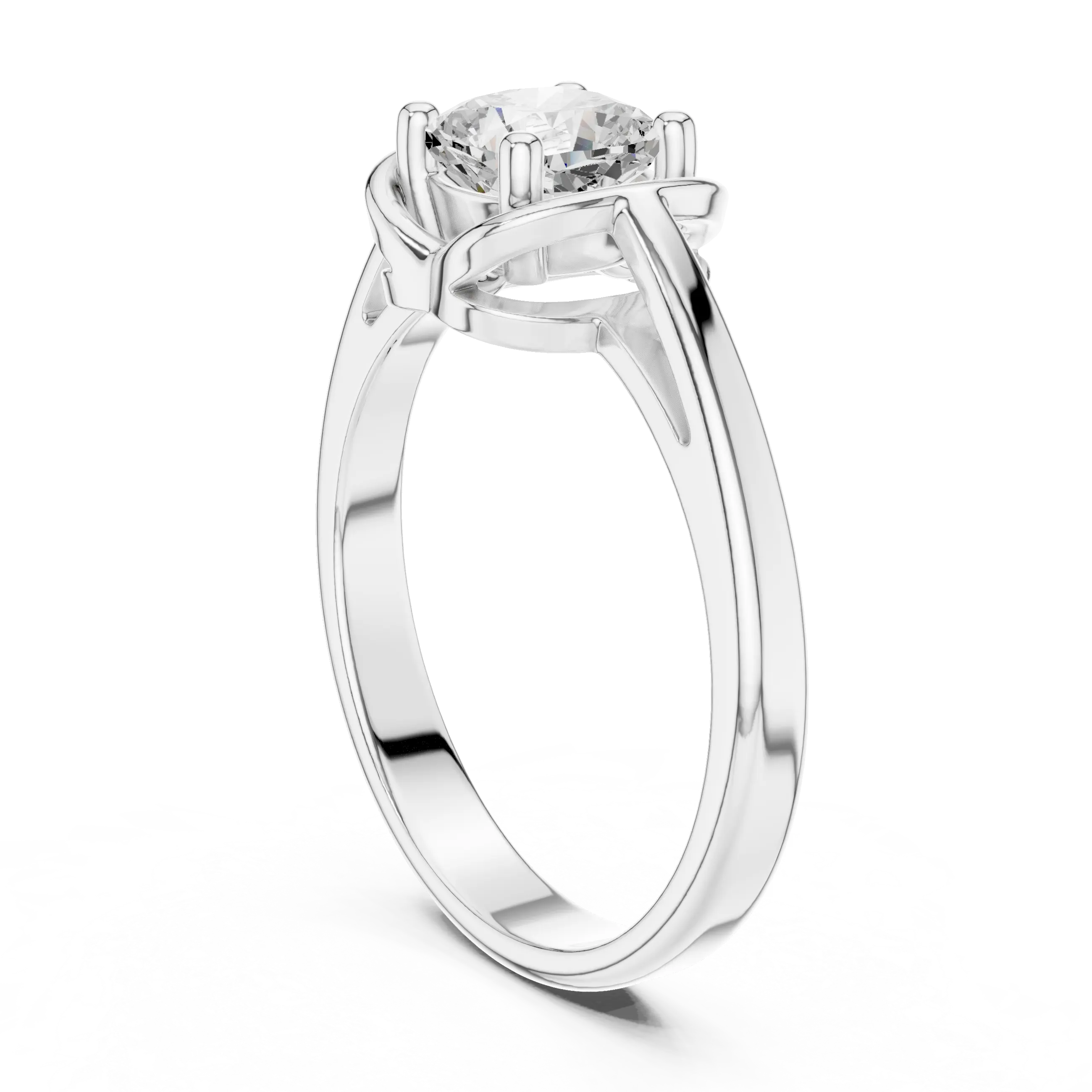 14K White Gold Cushion-Cut Architectural Petal Solitaire Diamond Engagement Ring