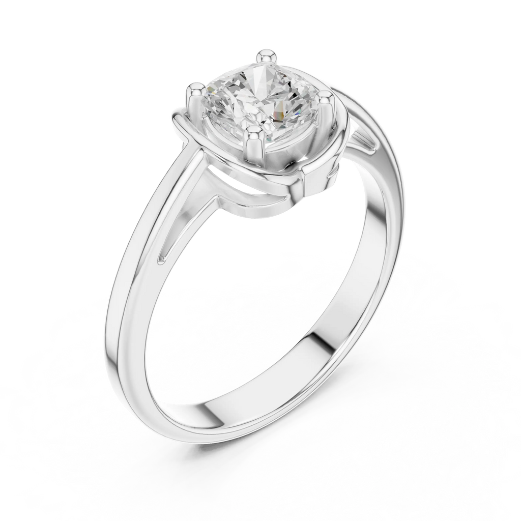 14K White Gold Cushion-Cut Architectural Petal Solitaire Diamond Engagement Ring