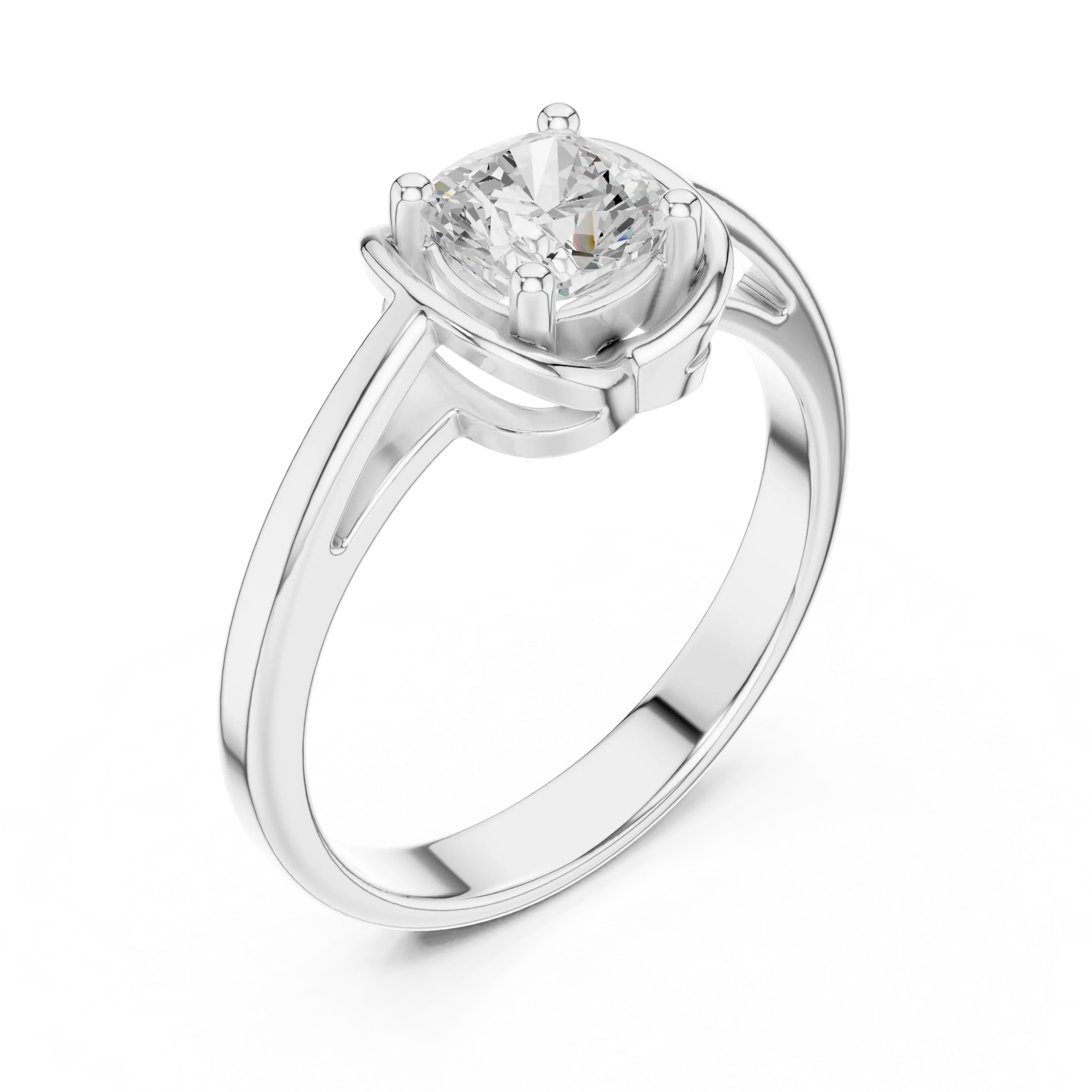 14K White Gold Cushion-Cut Architectural Petal Solitaire Diamond Engagement Ring