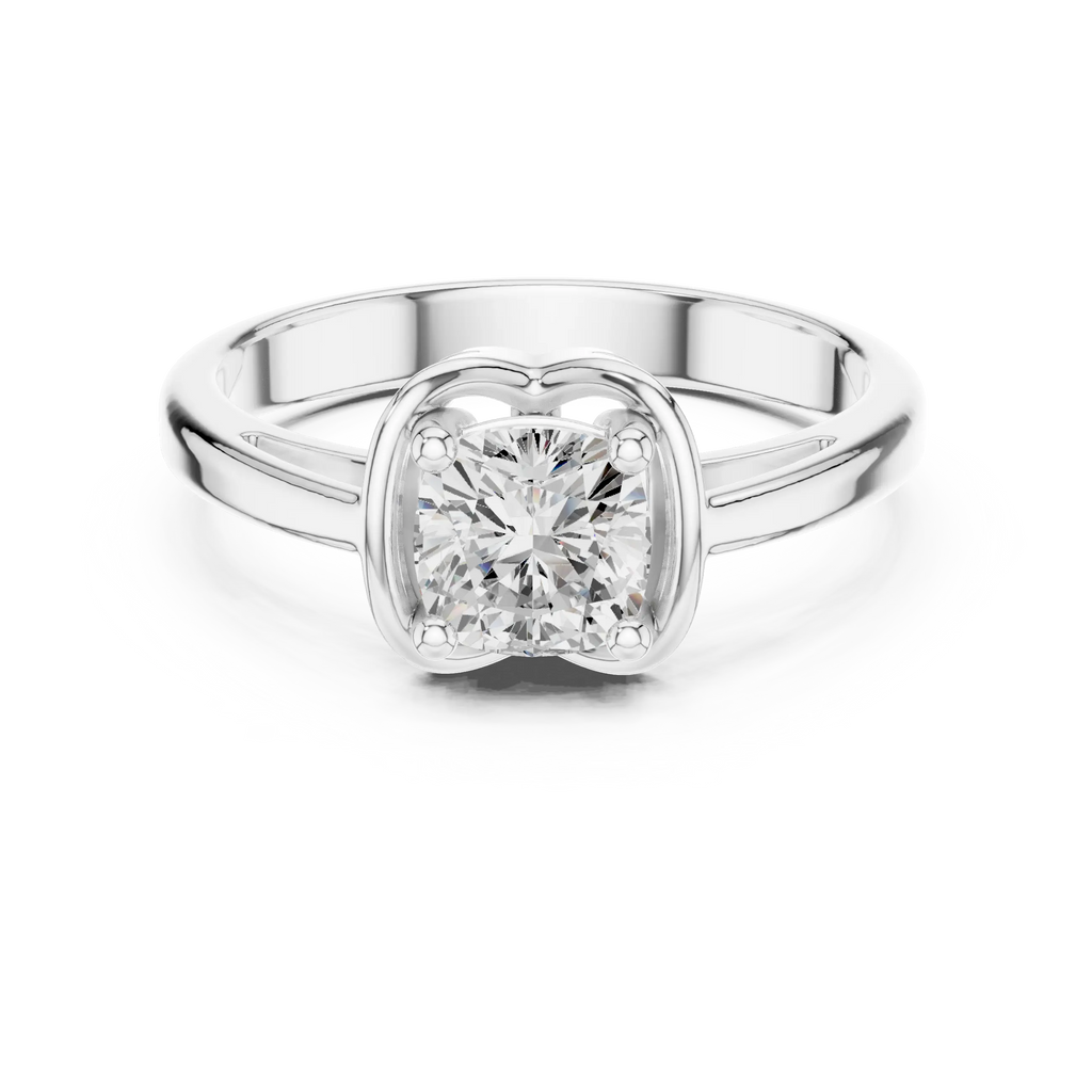 14K White Gold Cushion-Cut Architectural Petal Solitaire Diamond Engagement Ring