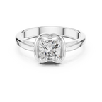 14K White Gold Cushion-Cut Architectural Petal Solitaire Diamond Engagement Ring