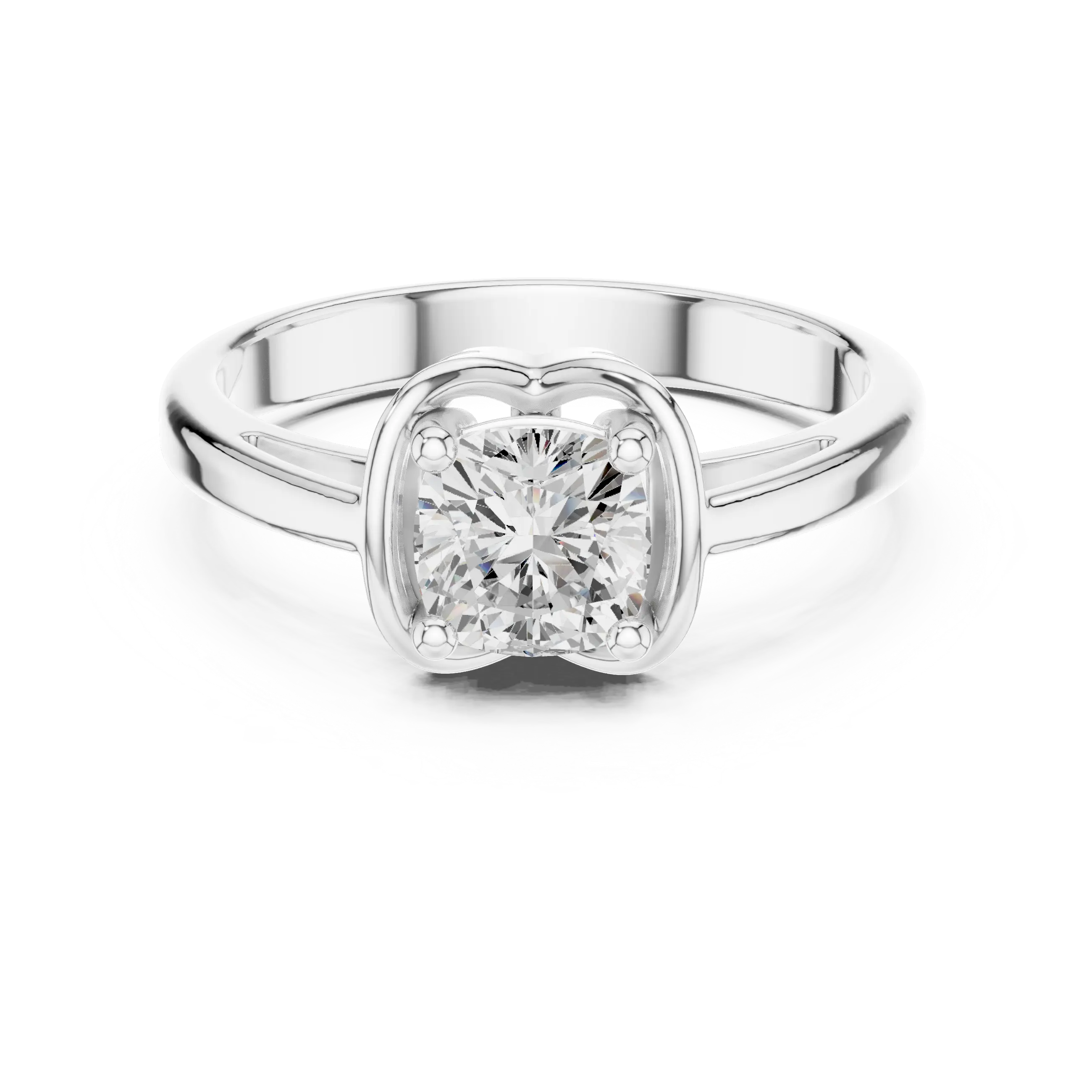 14K White Gold Cushion-Cut Architectural Petal Solitaire Diamond Engagement Ring