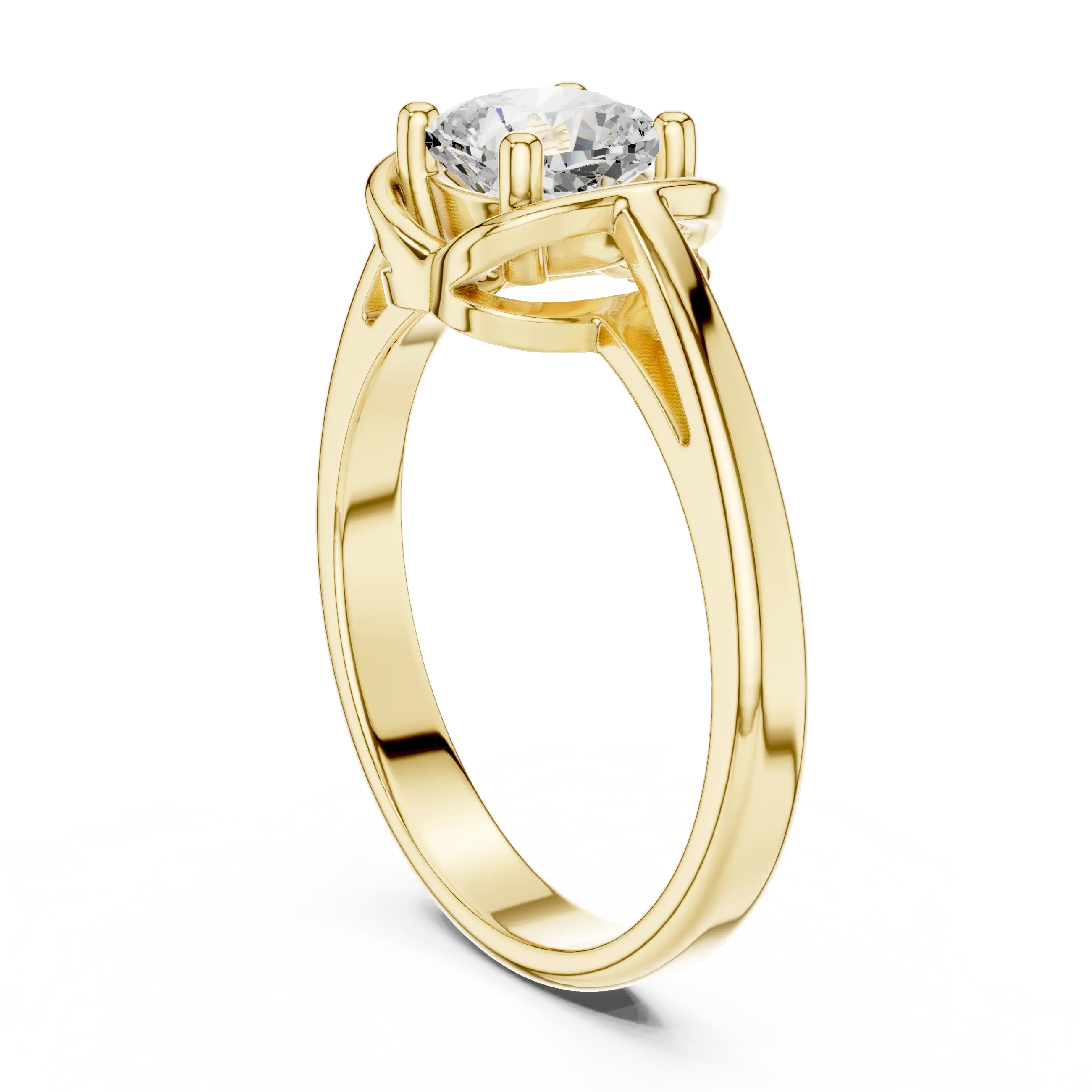 14K White Gold Cushion-Cut Architectural Petal Solitaire Diamond Engagement Ring