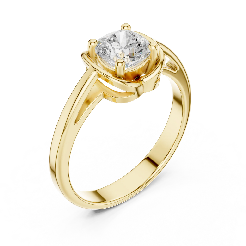 14K White Gold Cushion-Cut Architectural Petal Solitaire Diamond Engagement Ring