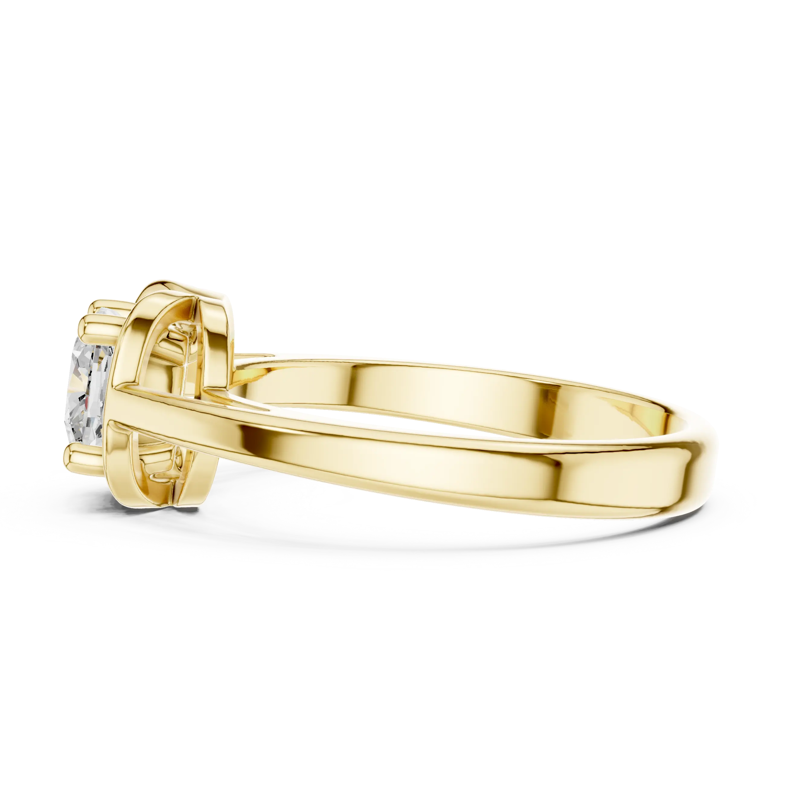 14K White Gold Cushion-Cut Architectural Petal Solitaire Diamond Engagement Ring