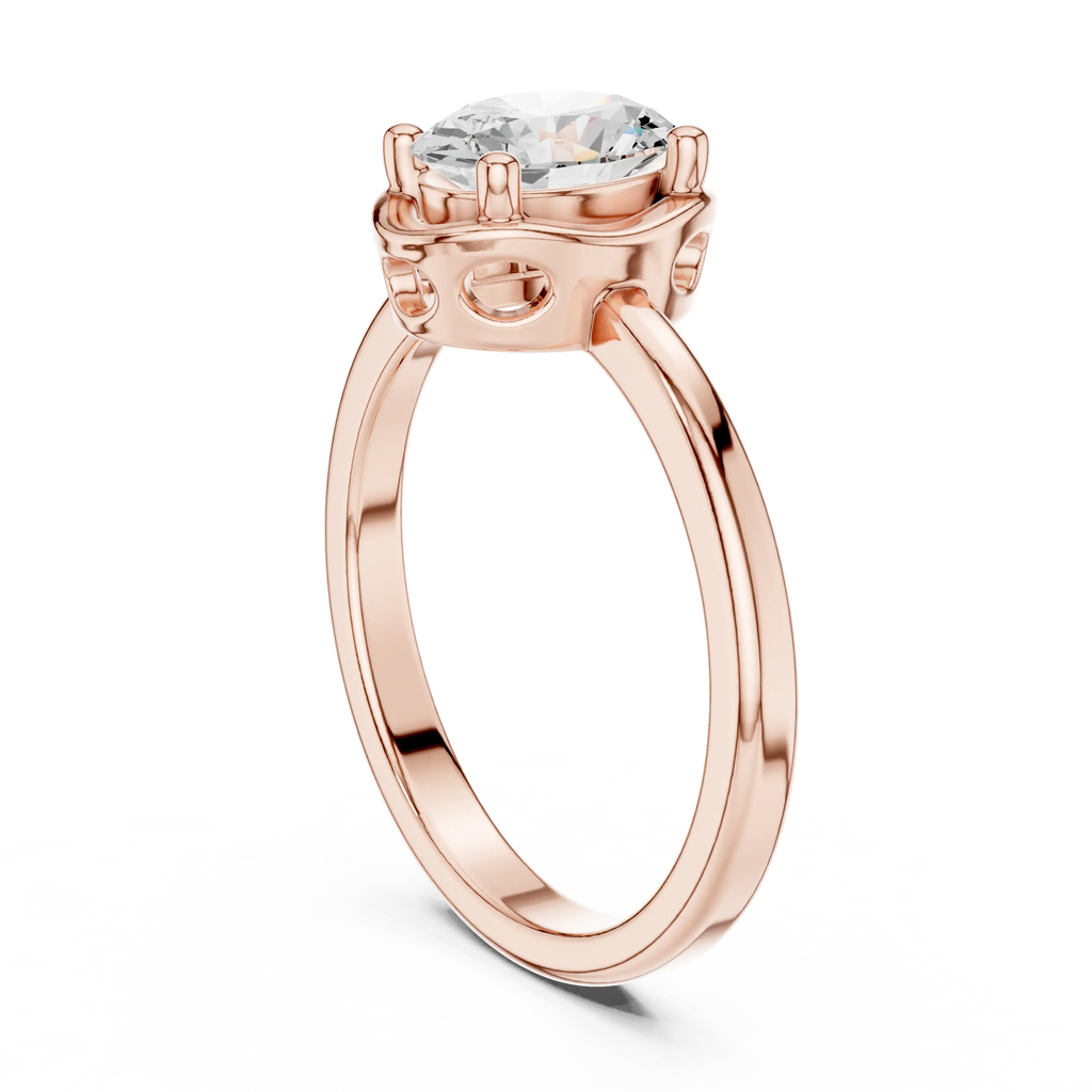 10K Rose Gold Oval-Cut Architectural Scalloped Moissanite Diamond Ring