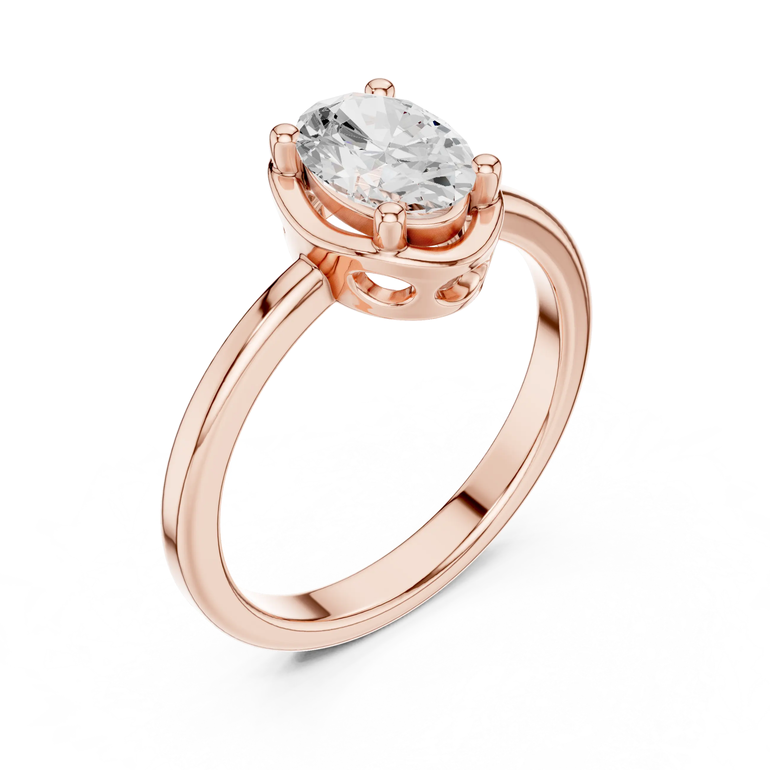 10K Rose Gold Oval-Cut Architectural Scalloped Moissanite Diamond Ring