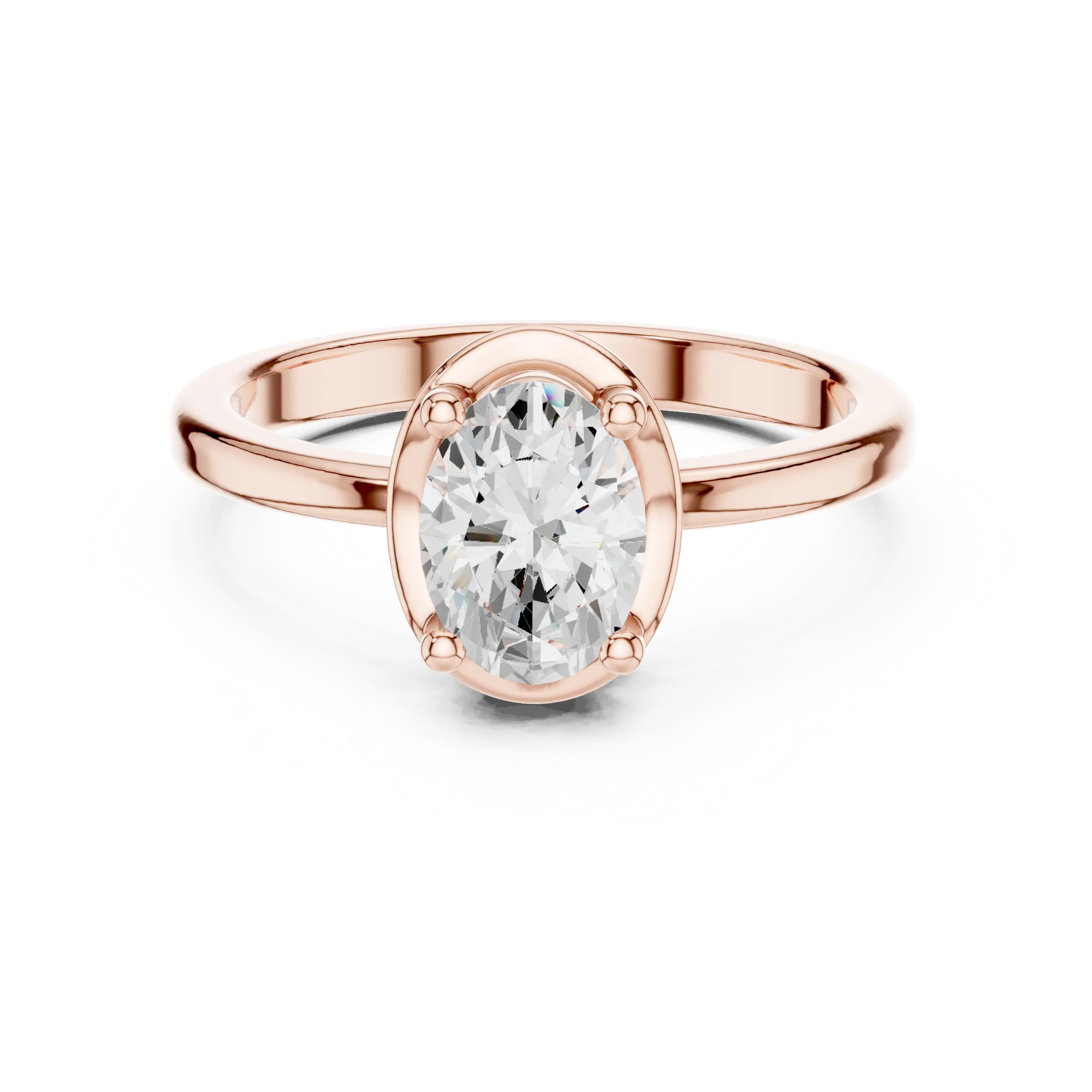 10K Rose Gold Oval-Cut Architectural Scalloped Moissanite Diamond Ring