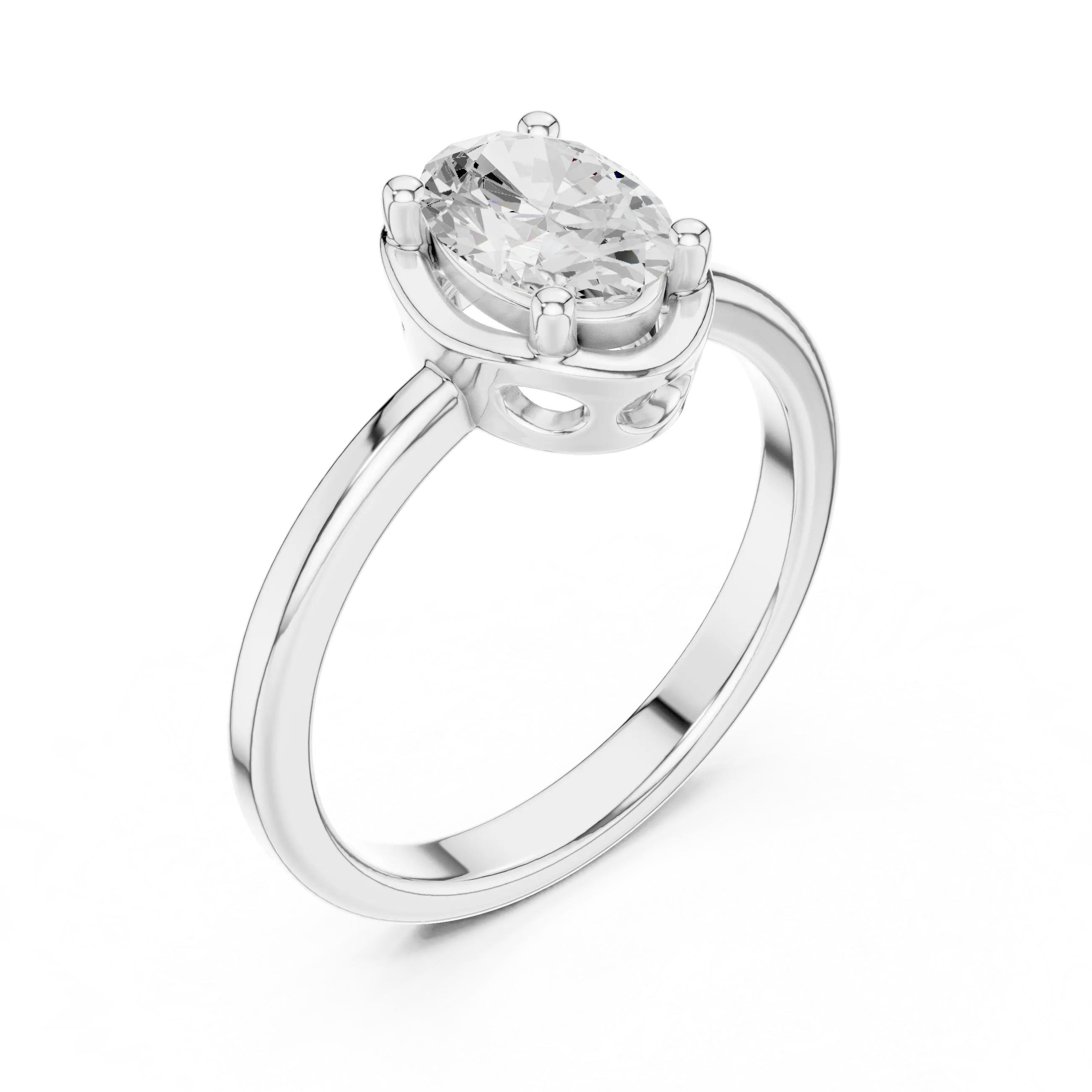 10K Rose Gold Oval-Cut Architectural Scalloped Moissanite Diamond Ring