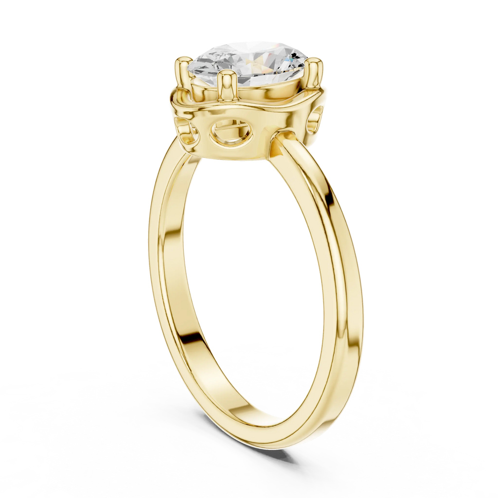 10K Rose Gold Oval-Cut Architectural Scalloped Moissanite Diamond Ring