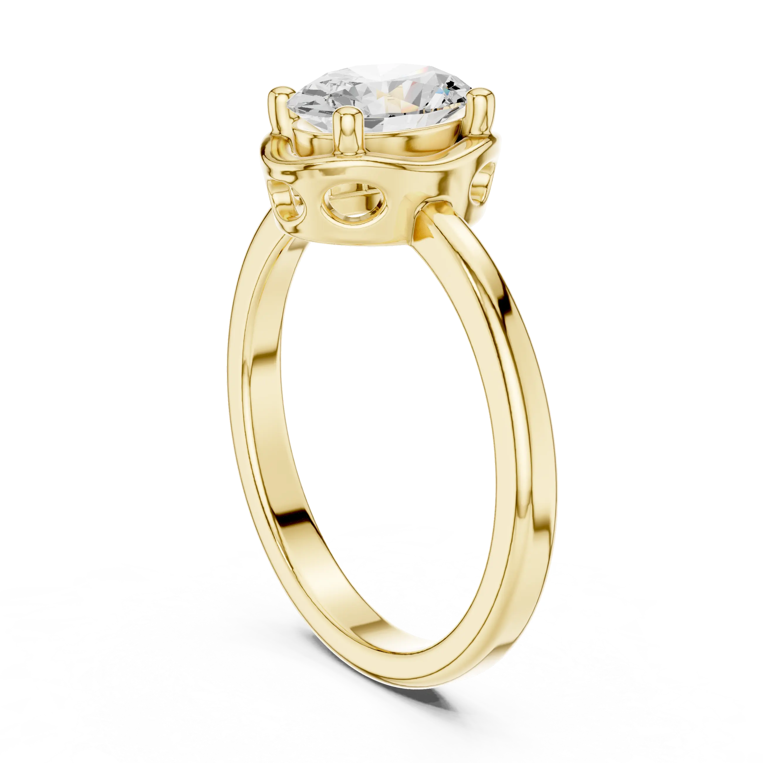 10K Rose Gold Oval-Cut Architectural Scalloped Moissanite Diamond Ring