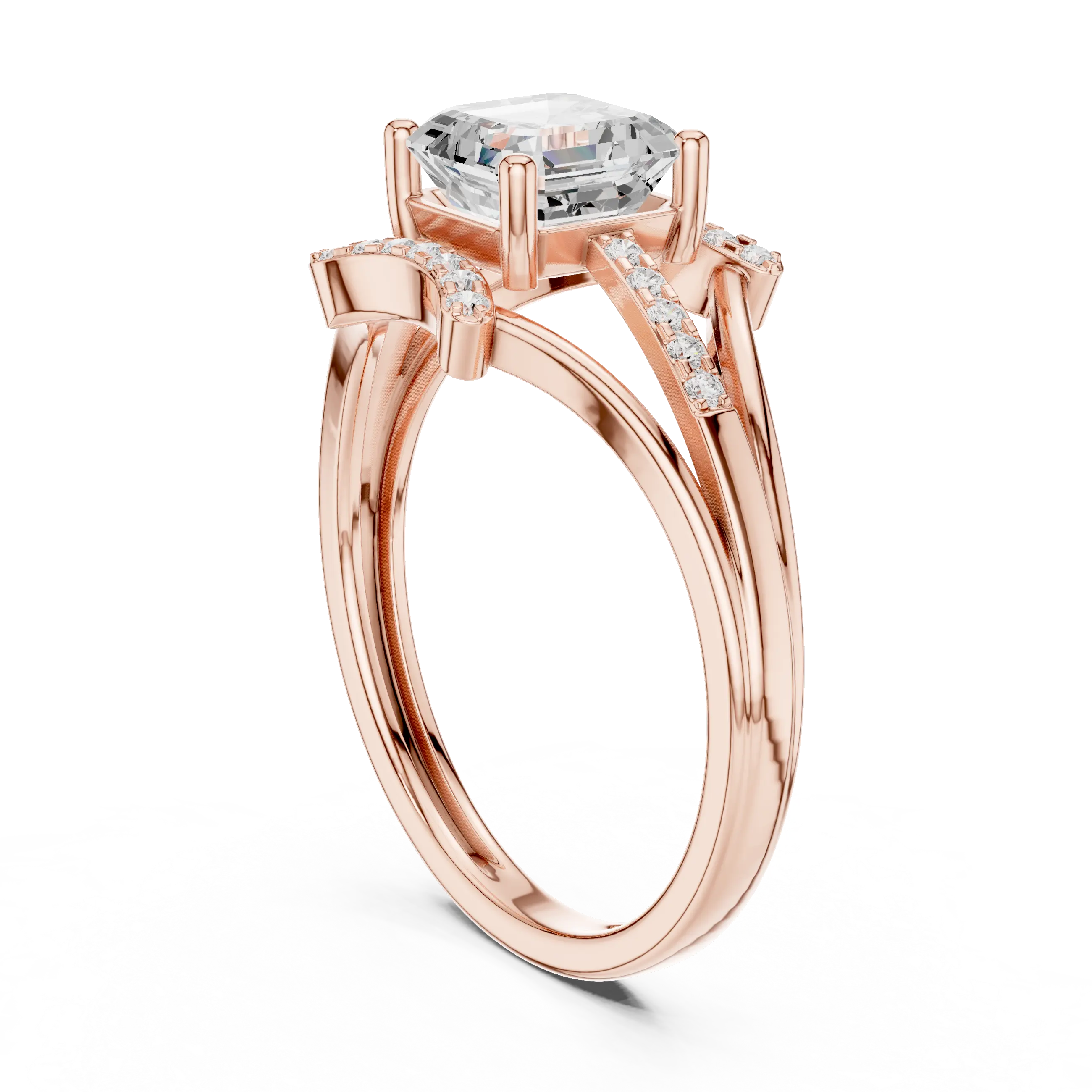 18K White Gold Square Emerald-Cut Diamond Engagement Ring