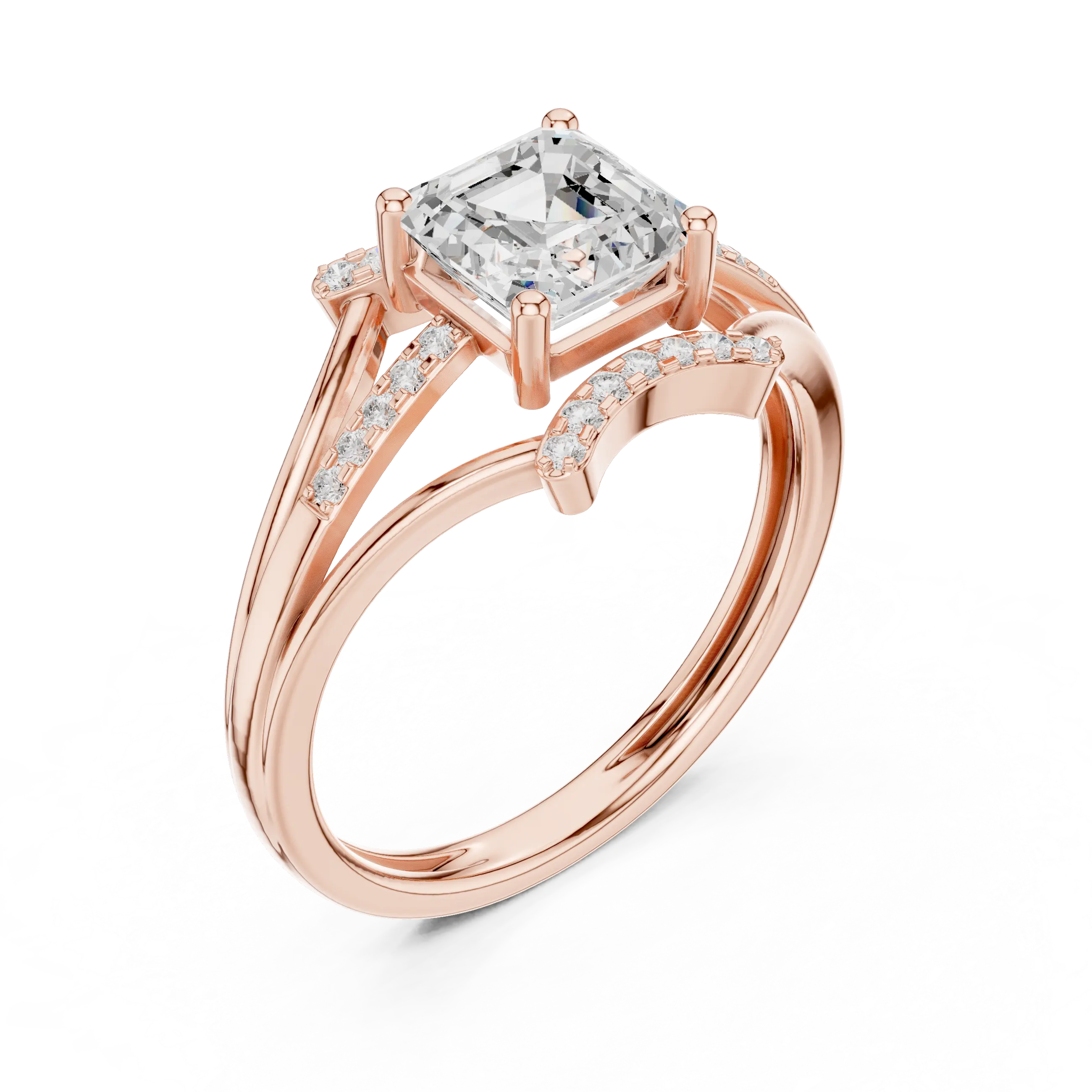 18K White Gold Square Emerald-Cut Diamond Engagement Ring