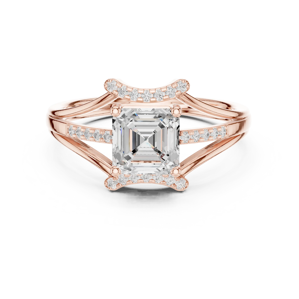 18K White Gold Square Emerald-Cut Diamond Engagement Ring