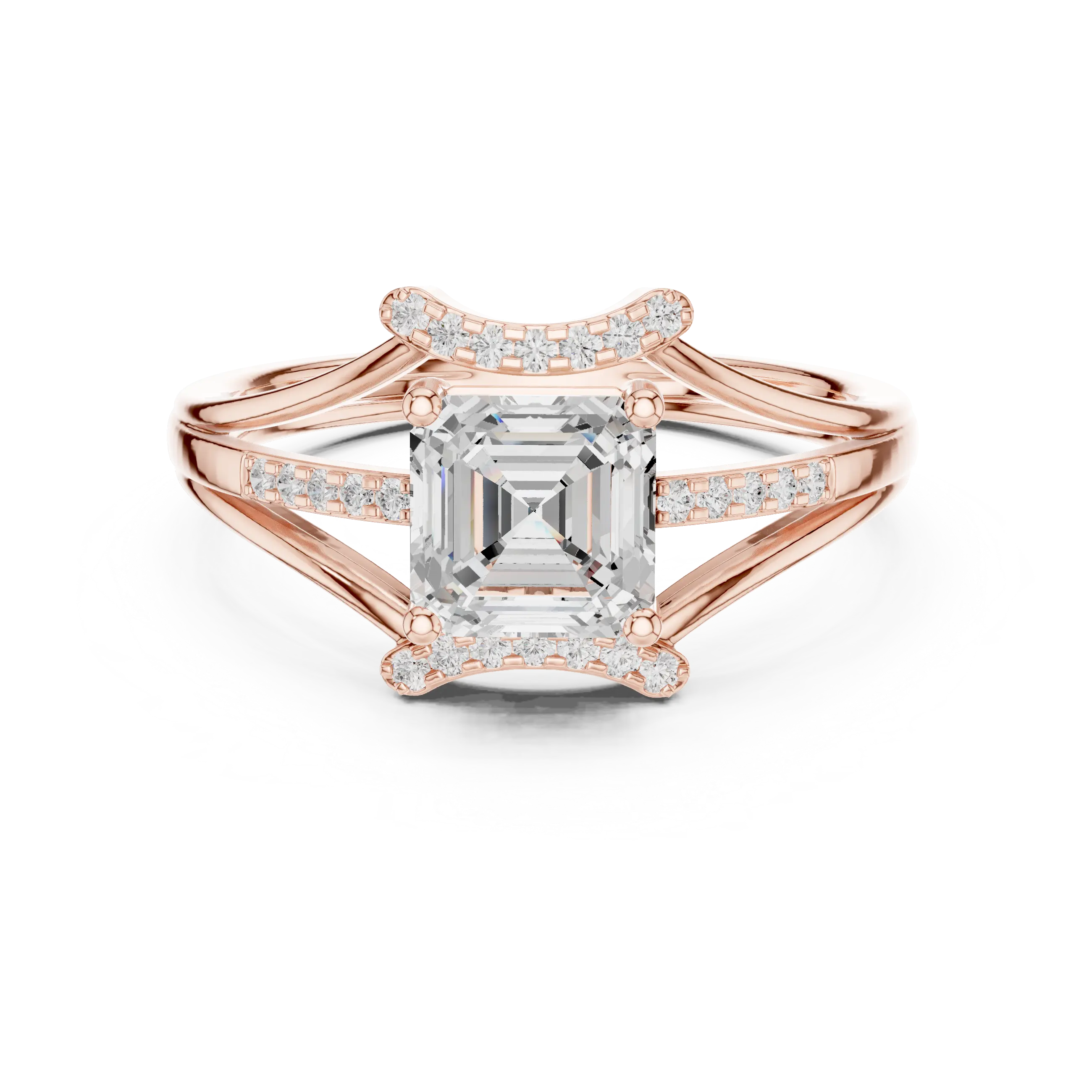 18K White Gold Square Emerald-Cut Diamond Engagement Ring