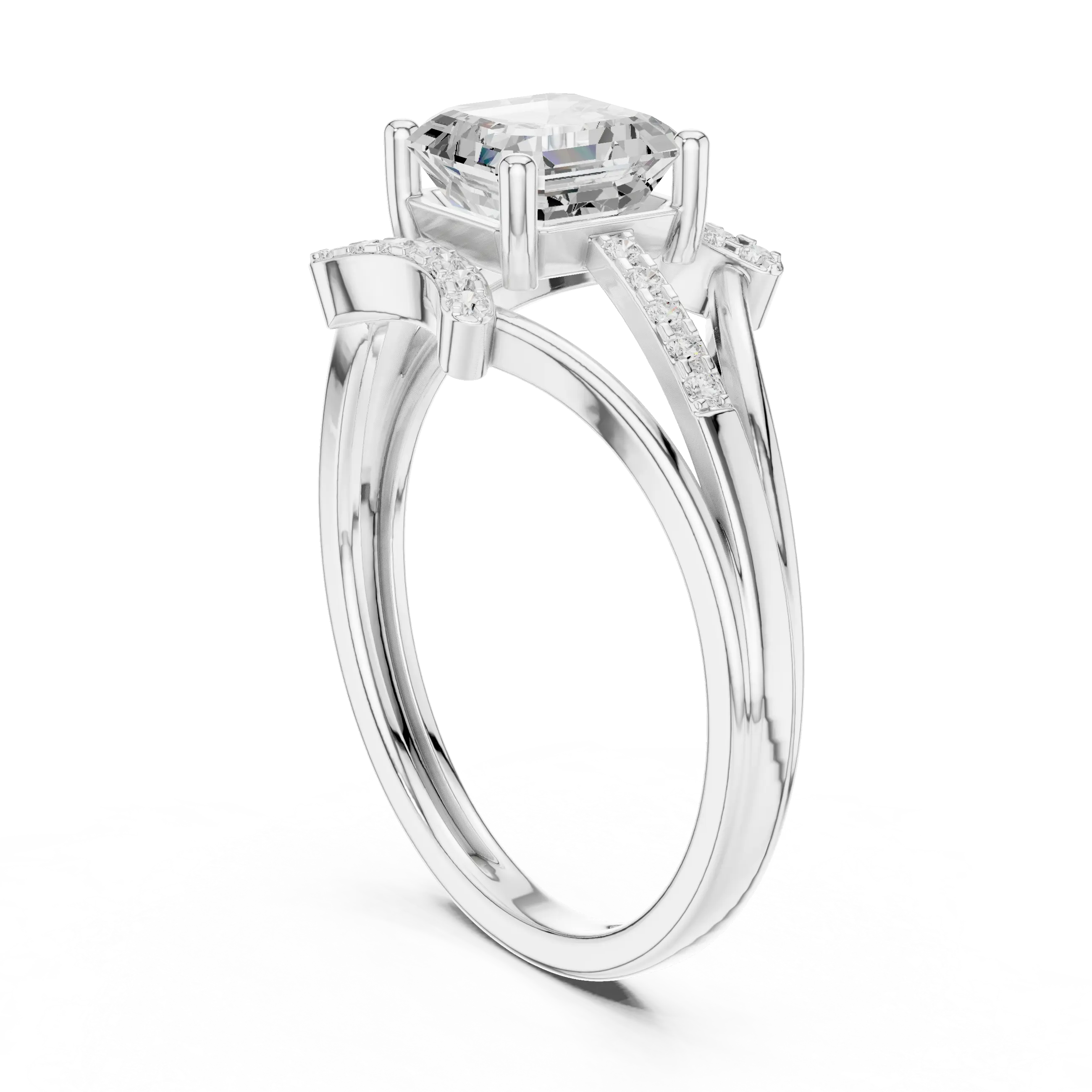 18K White Gold Square Emerald-Cut Diamond Engagement Ring