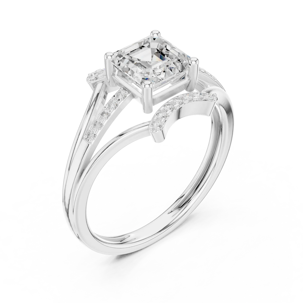 18K White Gold Square Emerald-Cut Diamond Engagement Ring