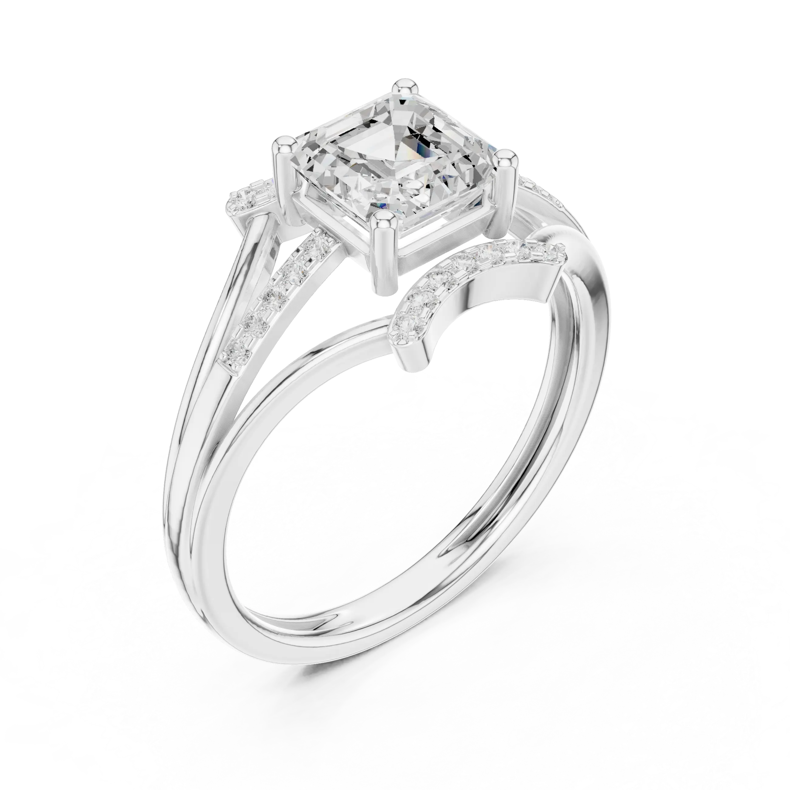 18K White Gold Square Emerald-Cut Diamond Engagement Ring