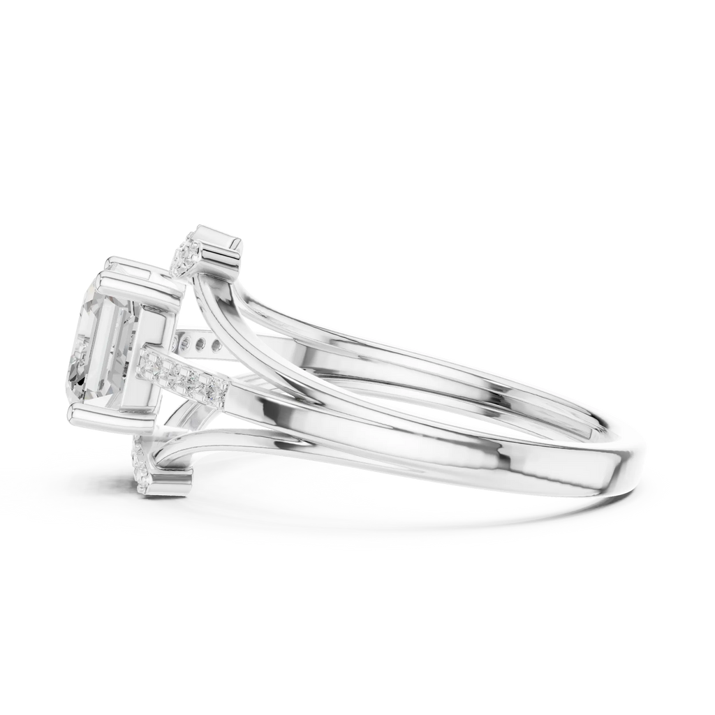 18K White Gold Square Emerald-Cut Diamond Engagement Ring