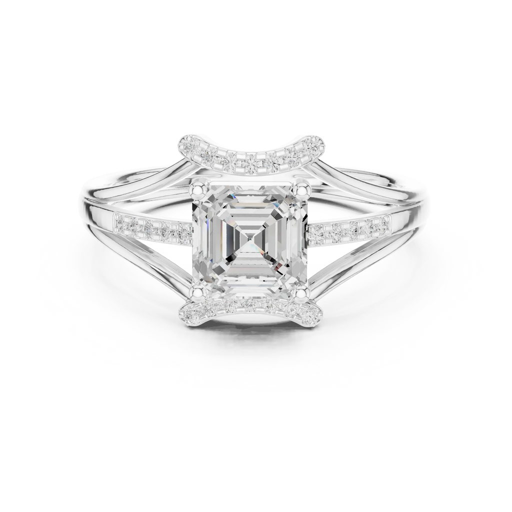 18K White Gold Square Emerald-Cut Diamond Engagement Ring