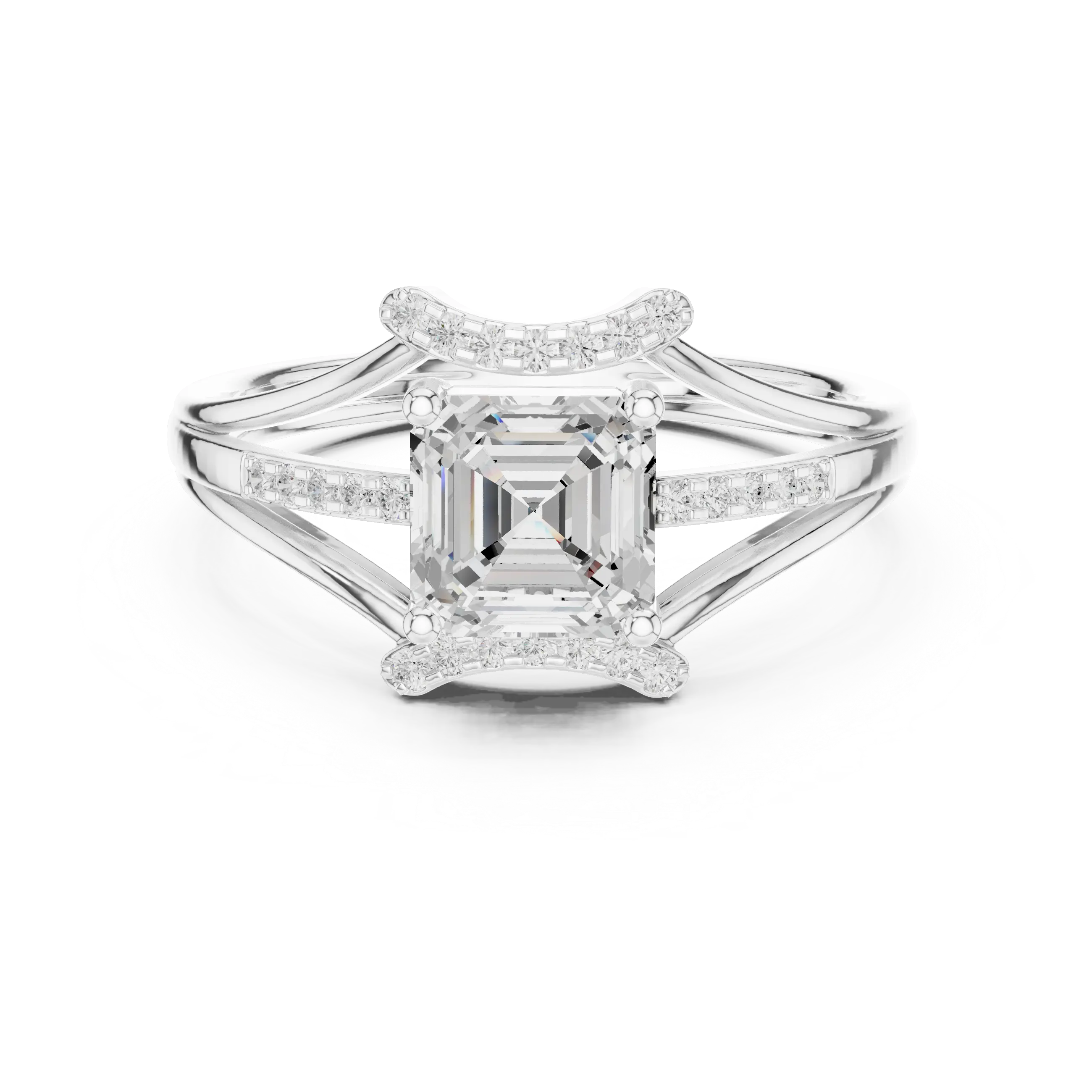 18K White Gold Square Emerald-Cut Diamond Engagement Ring