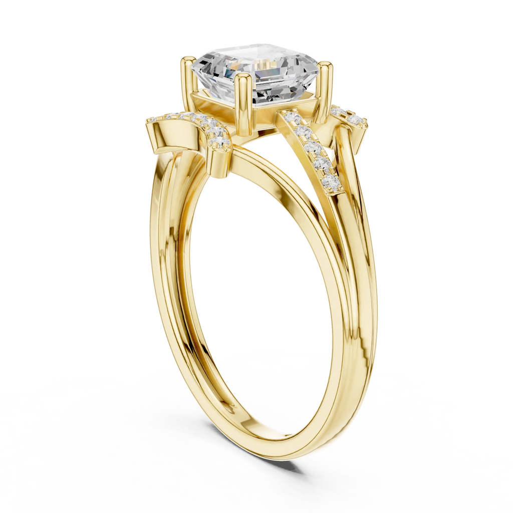 18K White Gold Square Emerald-Cut Diamond Engagement Ring